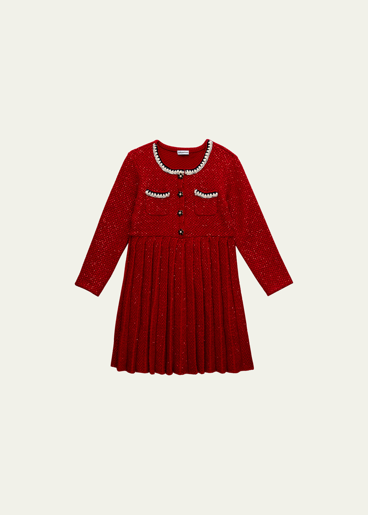 Self-portrait Kids' Girl's Sequin Knit Pleated Dress In Red