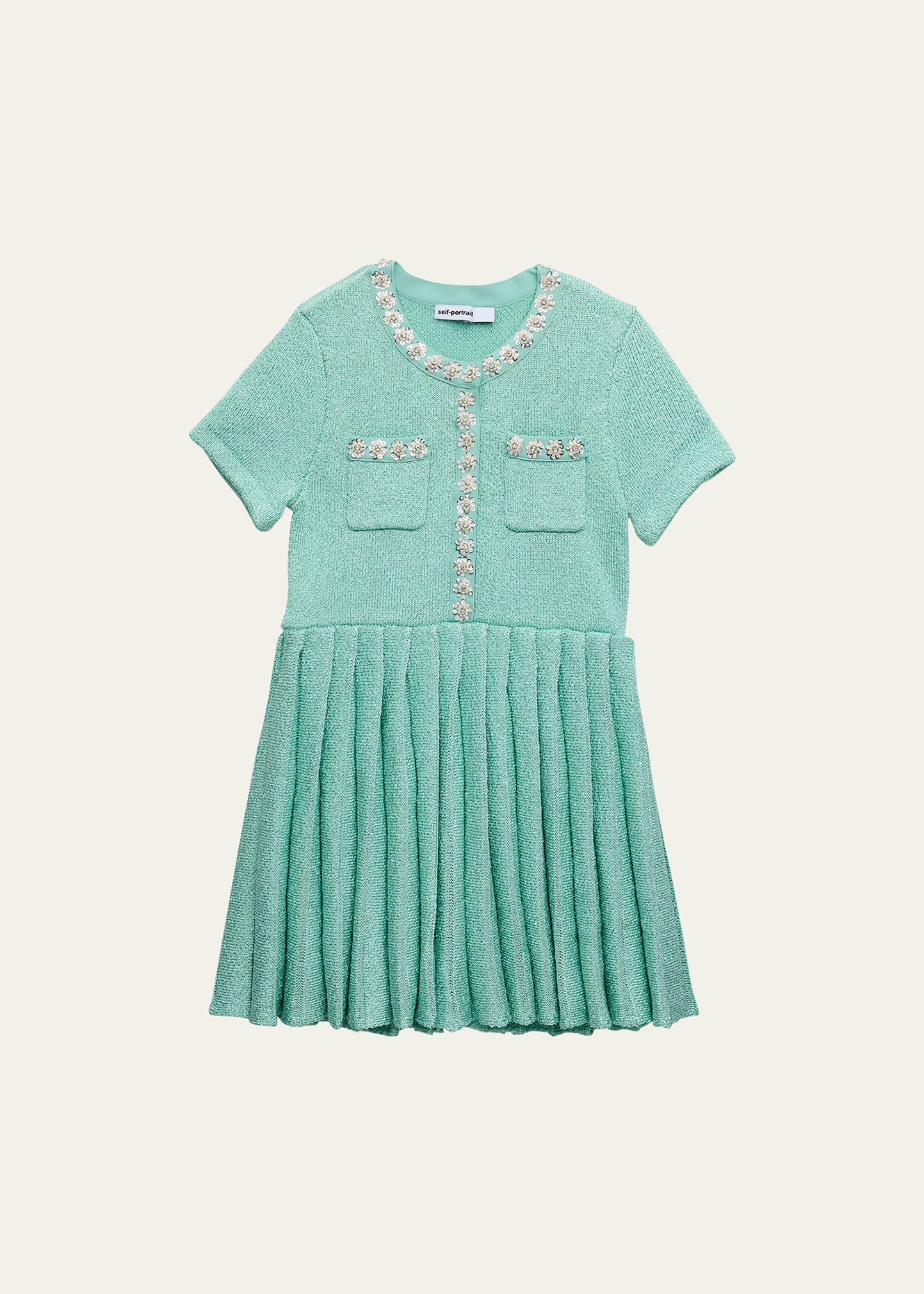 Self-portrait Kids' Sequin-embellished Pleated Dress In Green