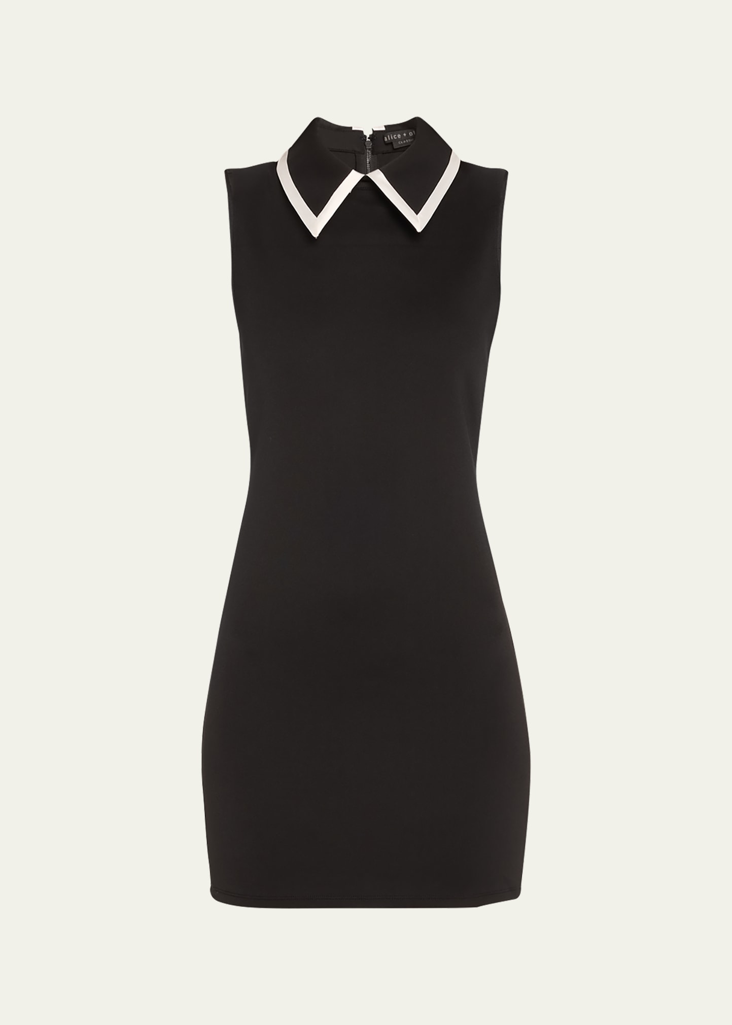 Shop Alice And Olivia Wynell Collared Mini Dress In Black/off White