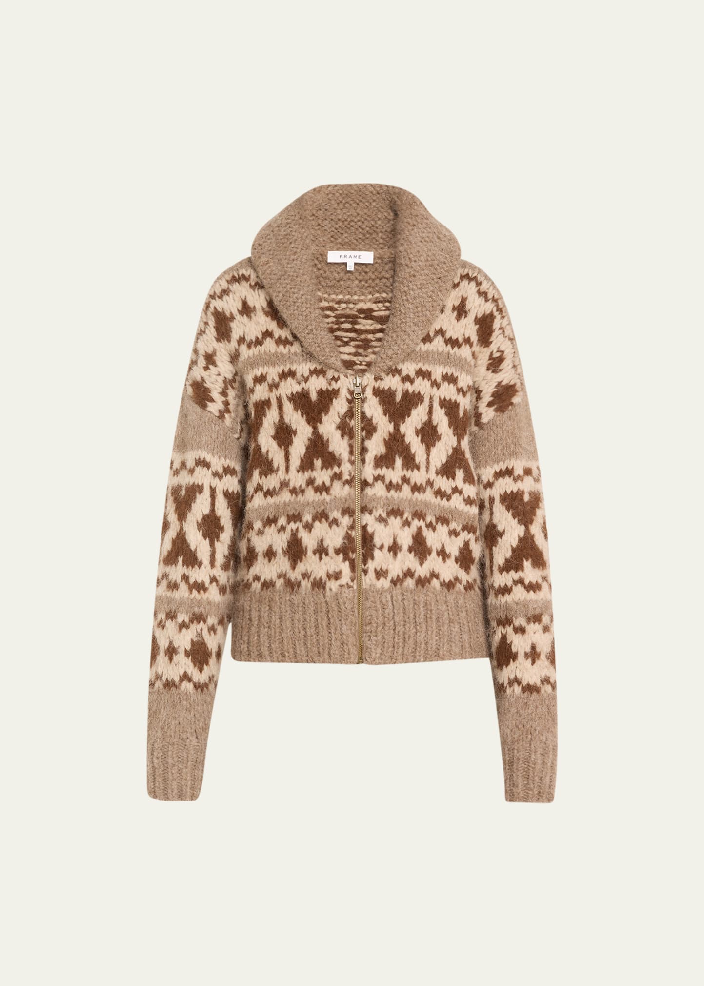 Shop Frame Fairisle Zip-front Sweater In Oat Marl