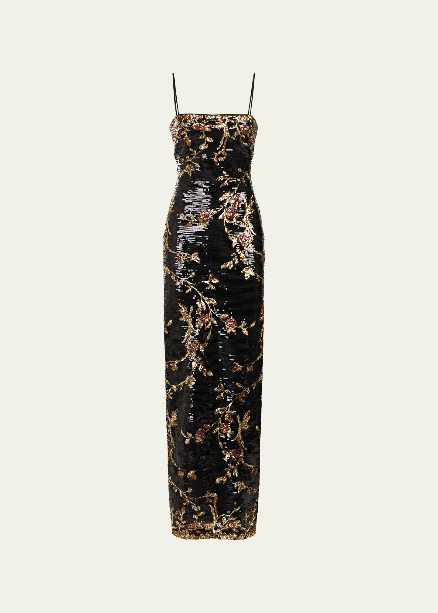Halston Yazmeen Square-neck Floral Sequin Column Gown In D Floral Multi