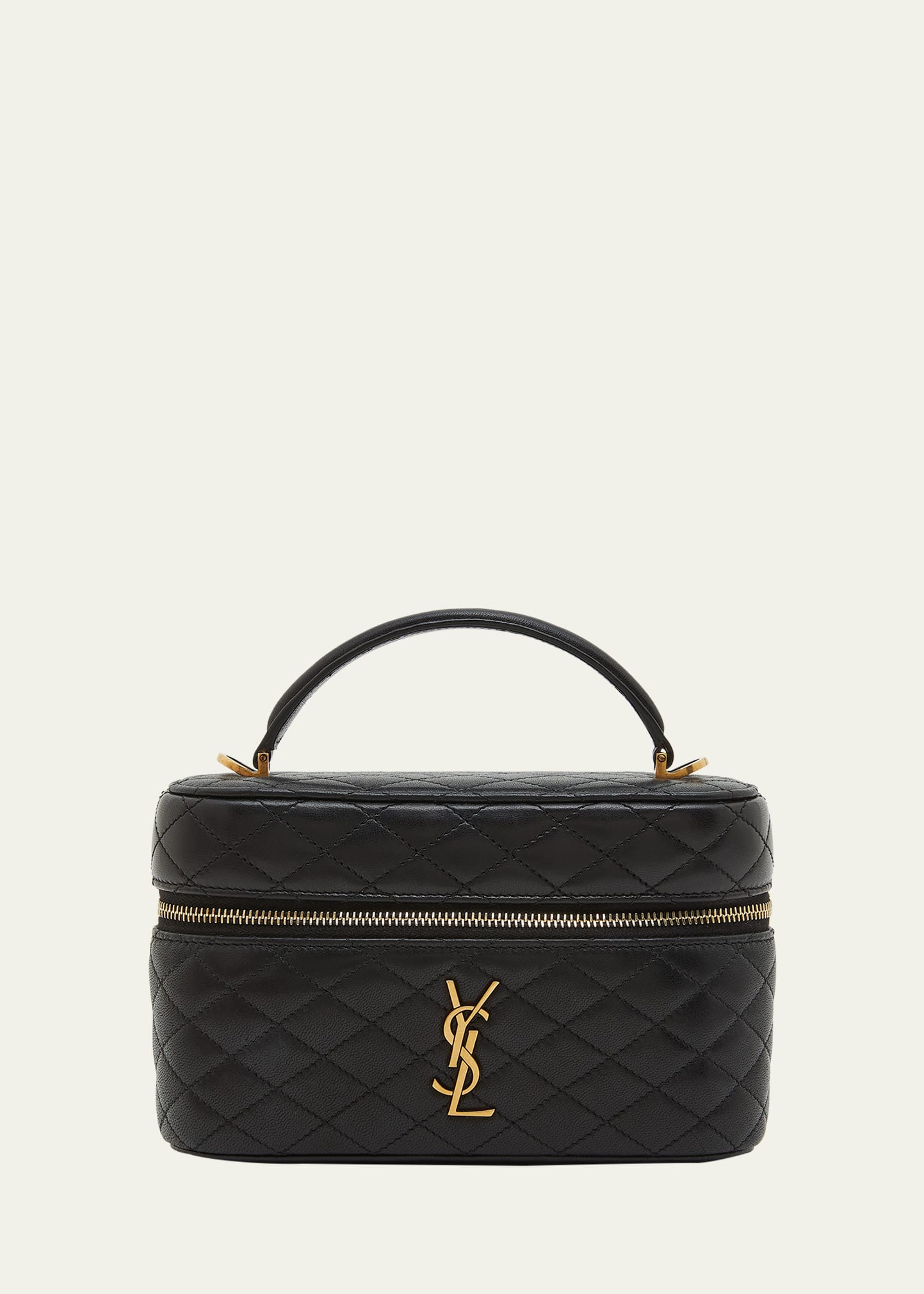 Shop Saint Laurent Vanity Mini Quilted Leather Top-handle Bag In Black