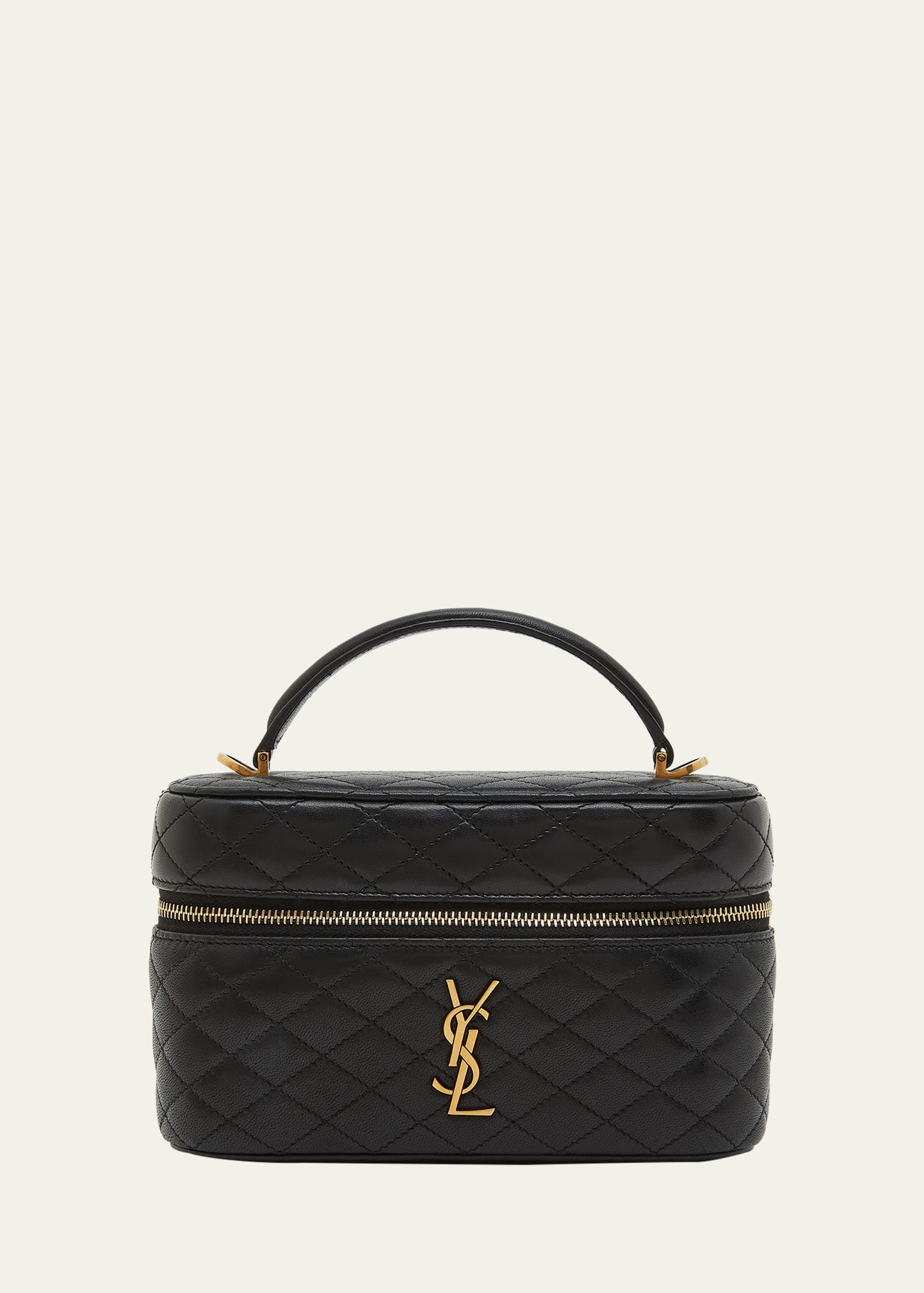 Saint Laurent Gabby Mini Vanity Case In Quilted Leather With Gold Hardware In Black