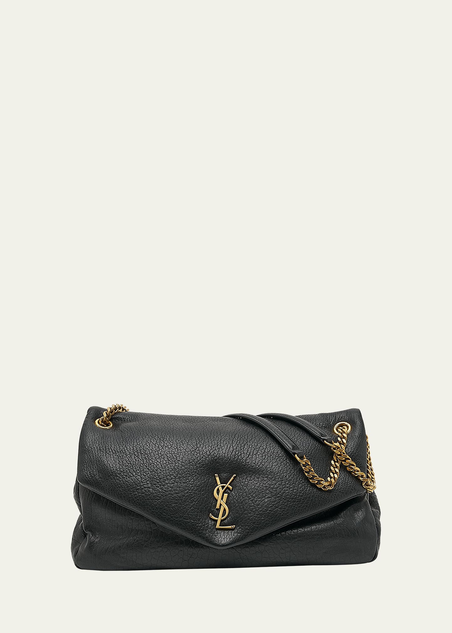 Shop Saint Laurent Calypso Large Ysl Shoulder Bag In Leather In Black