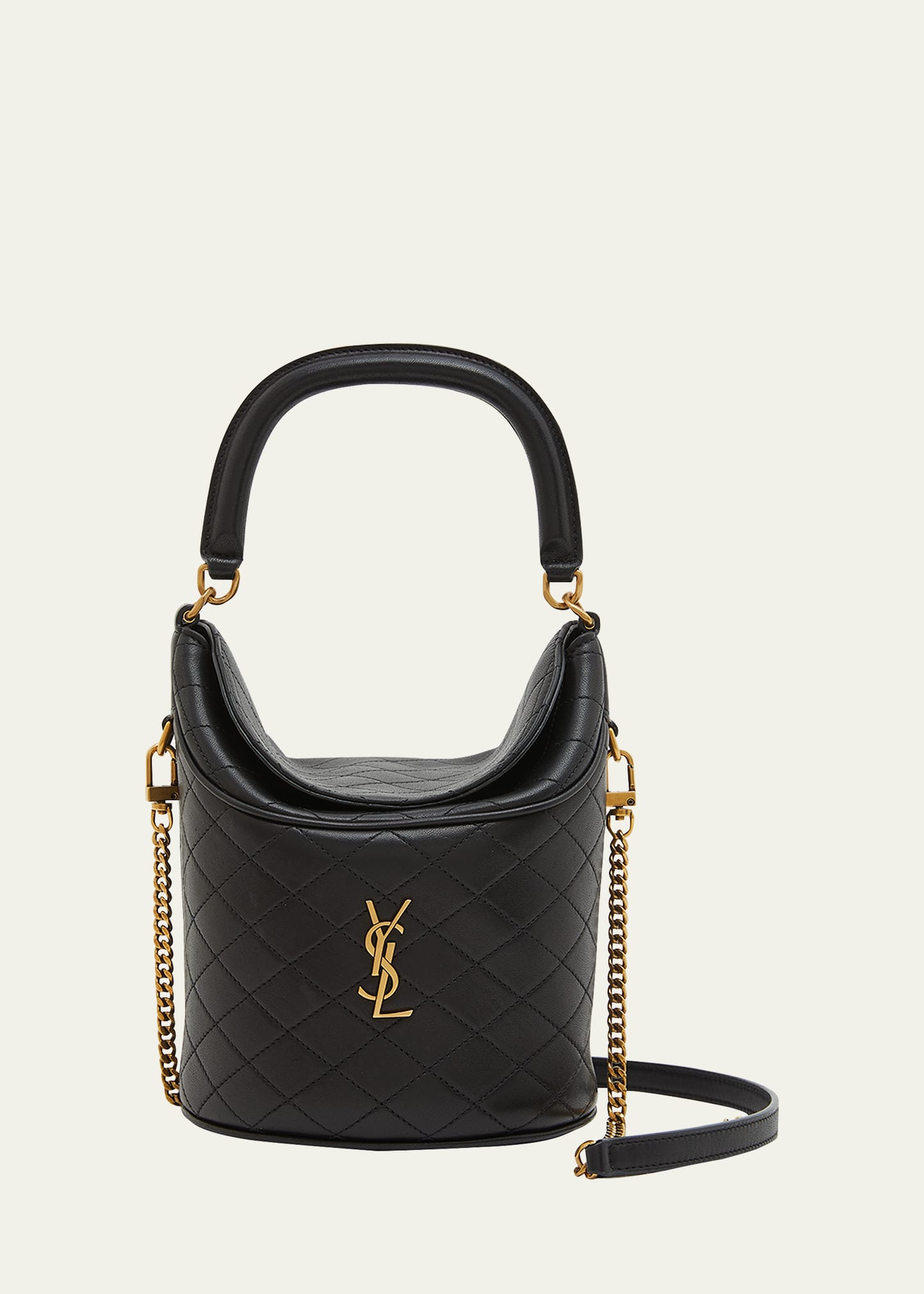 Shop Saint Laurent Gaby Mini Leather Bucket Bag In Black