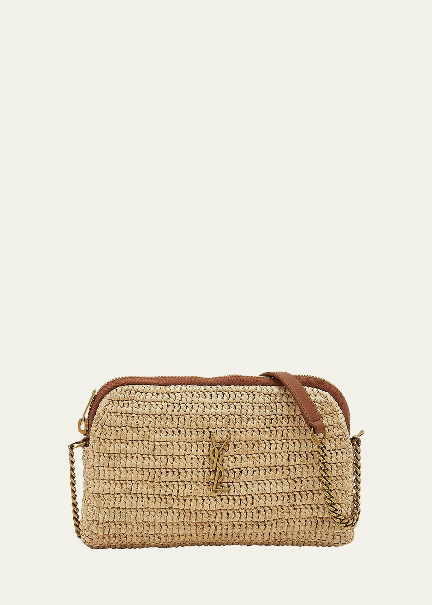 Saint Laurent Raffia Gaby Cross-body Bag In Naturale/brick