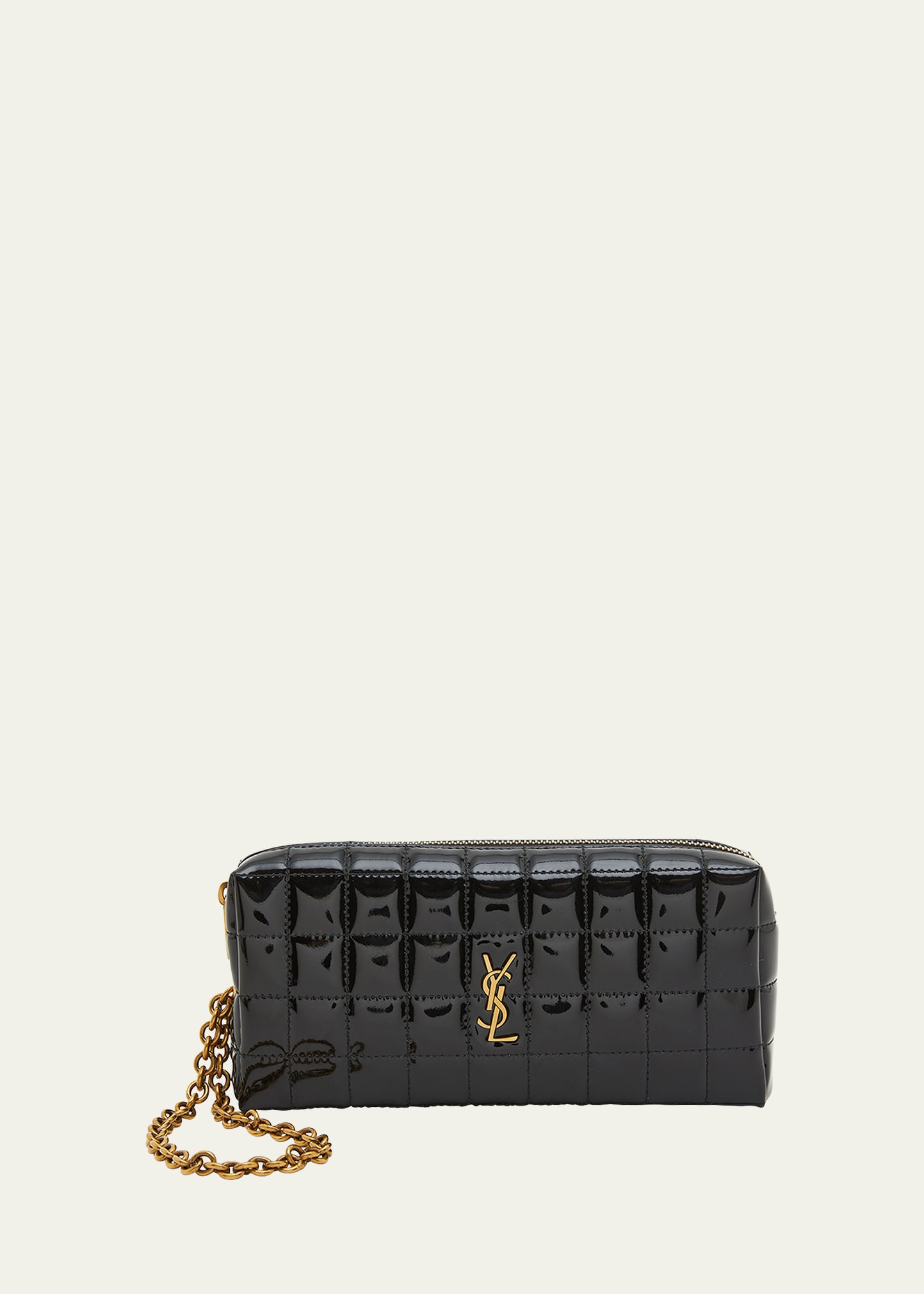 Saint Laurent Cassandra Ysl Patent Leather Wristlet In Black