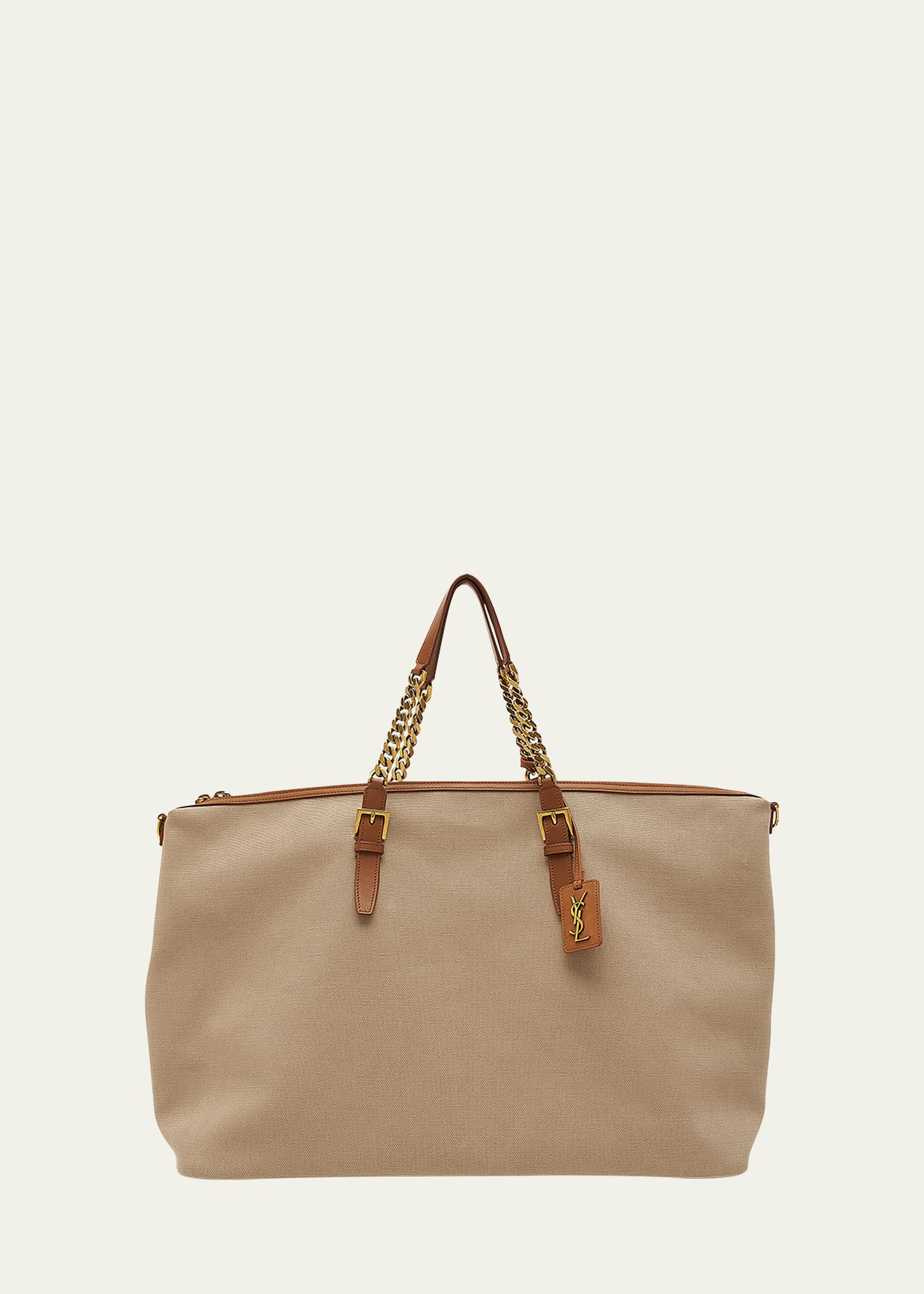 Saint Laurent Ysl Zip Leather & Canvas Duffel Bag In Desert/ Dust Bric