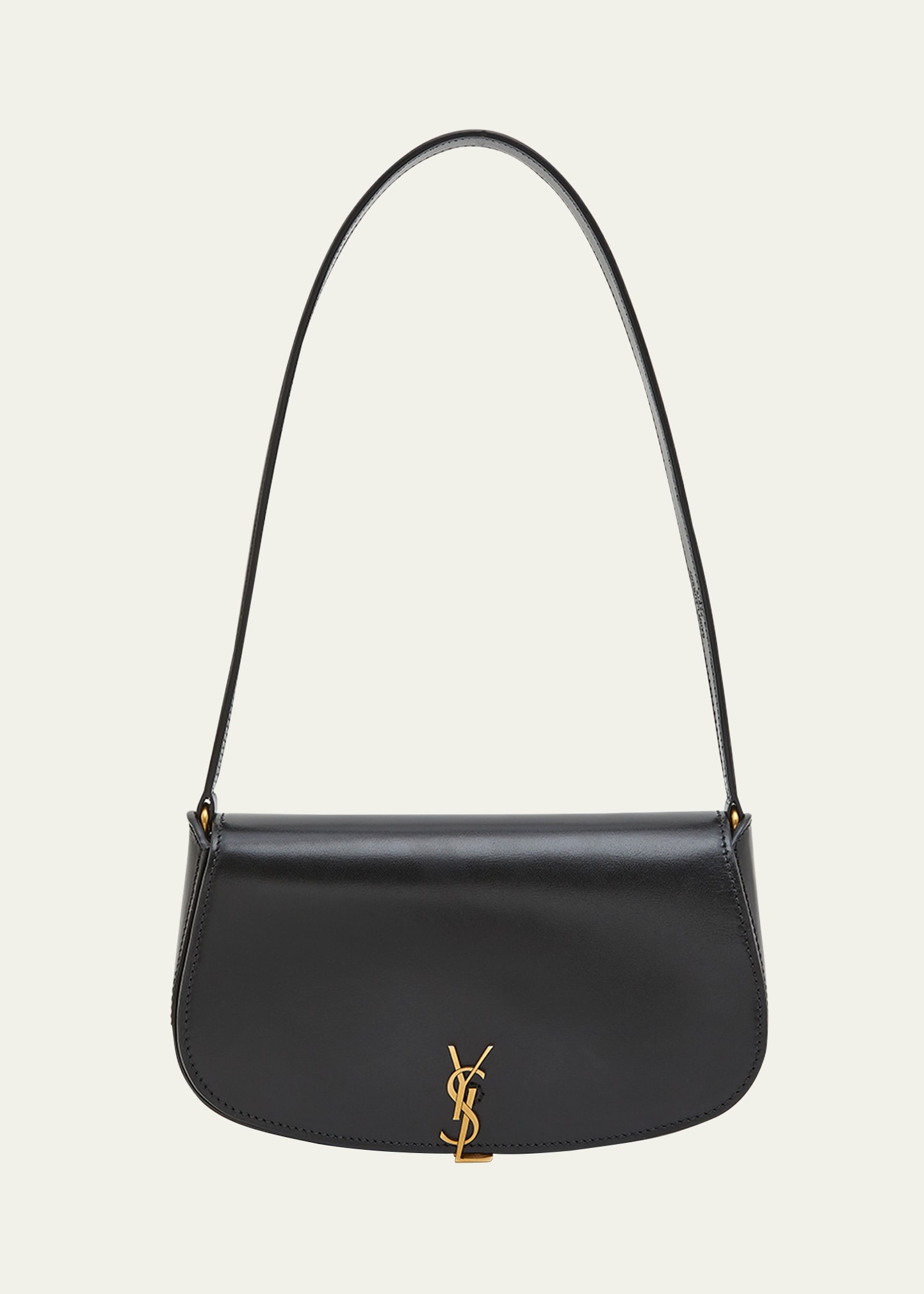 Shop Saint Laurent Mini Ysl Flap Leather Shoulder Bag In Black