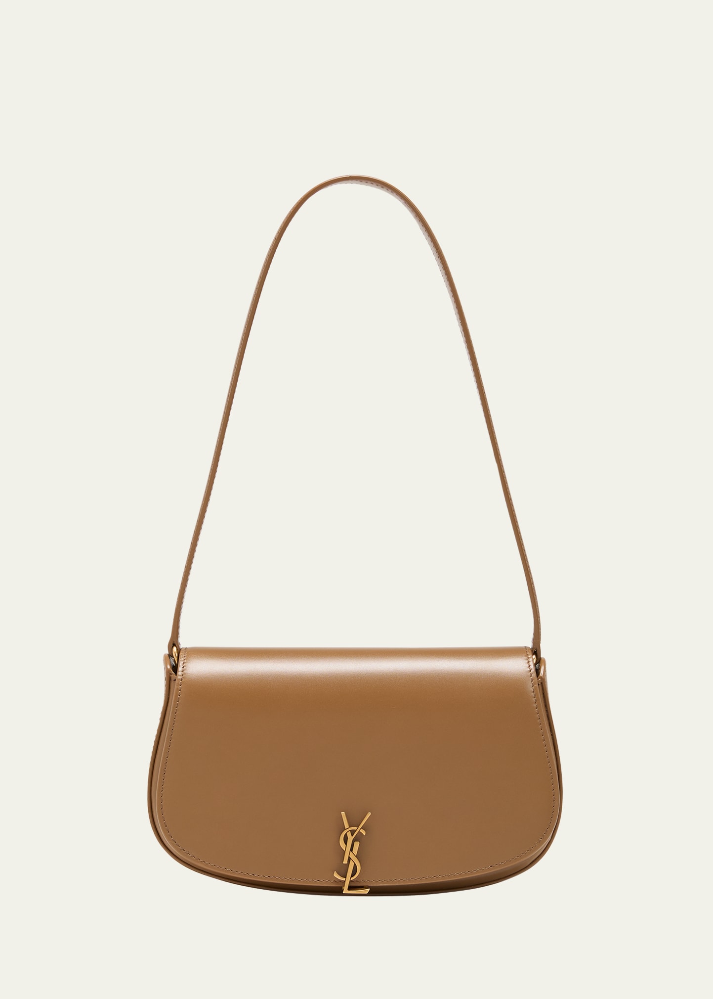 Shop Saint Laurent Mini Ysl Flap Leather Shoulder Bag In Dark Cork