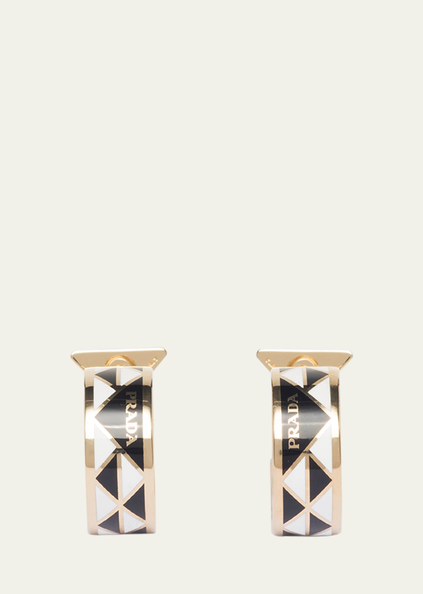 Prada Triangle Symbole Enamel Hoop Earrings In F0tty Nero Bianco