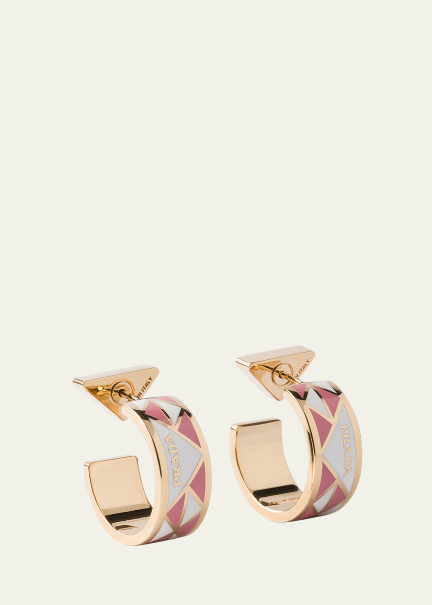 Shop Prada Triangle Symbole Enamel Hoop Earrings In F03nu Bianco Peta