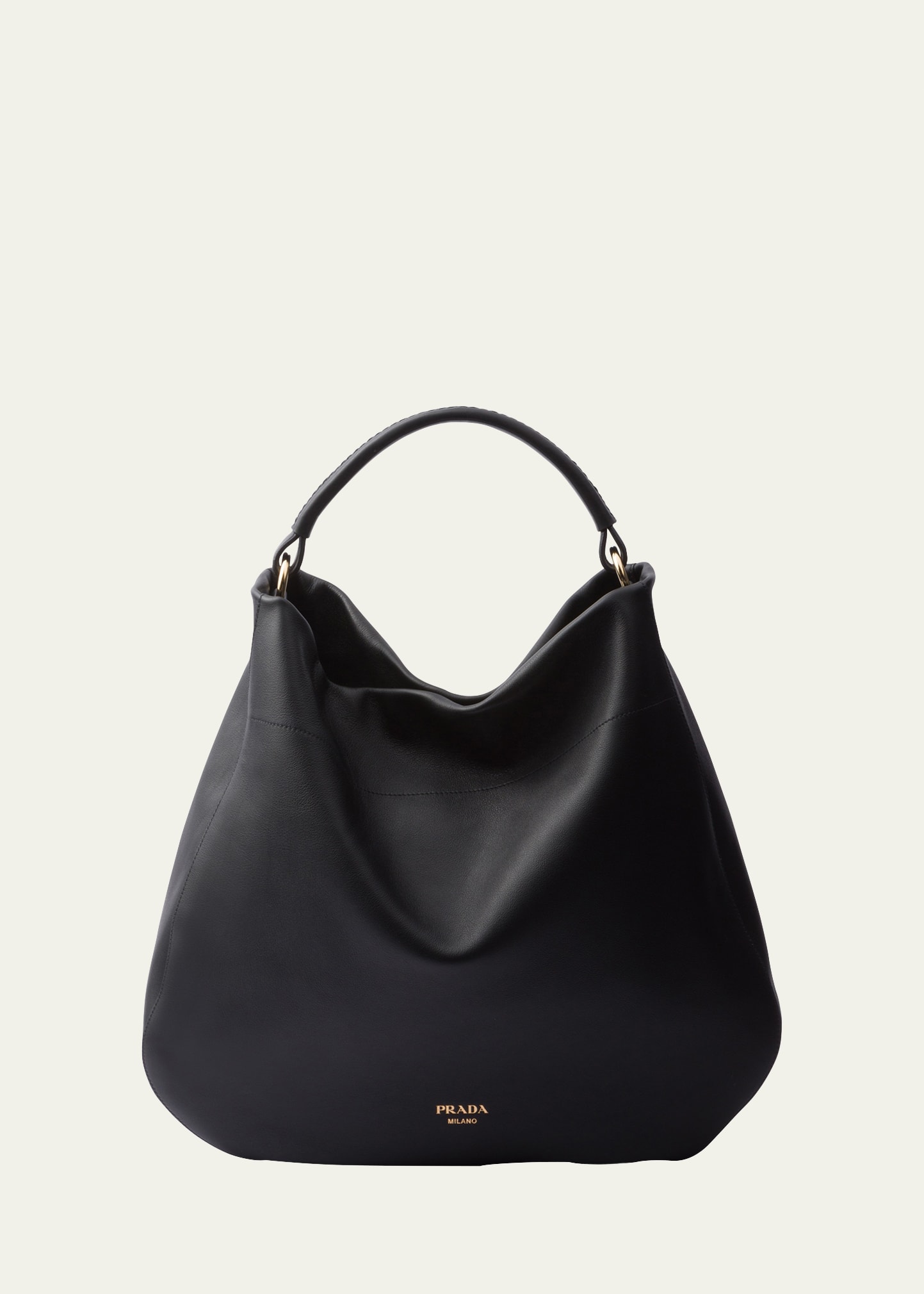 Prada Large Leather Shoulder Bag In Black