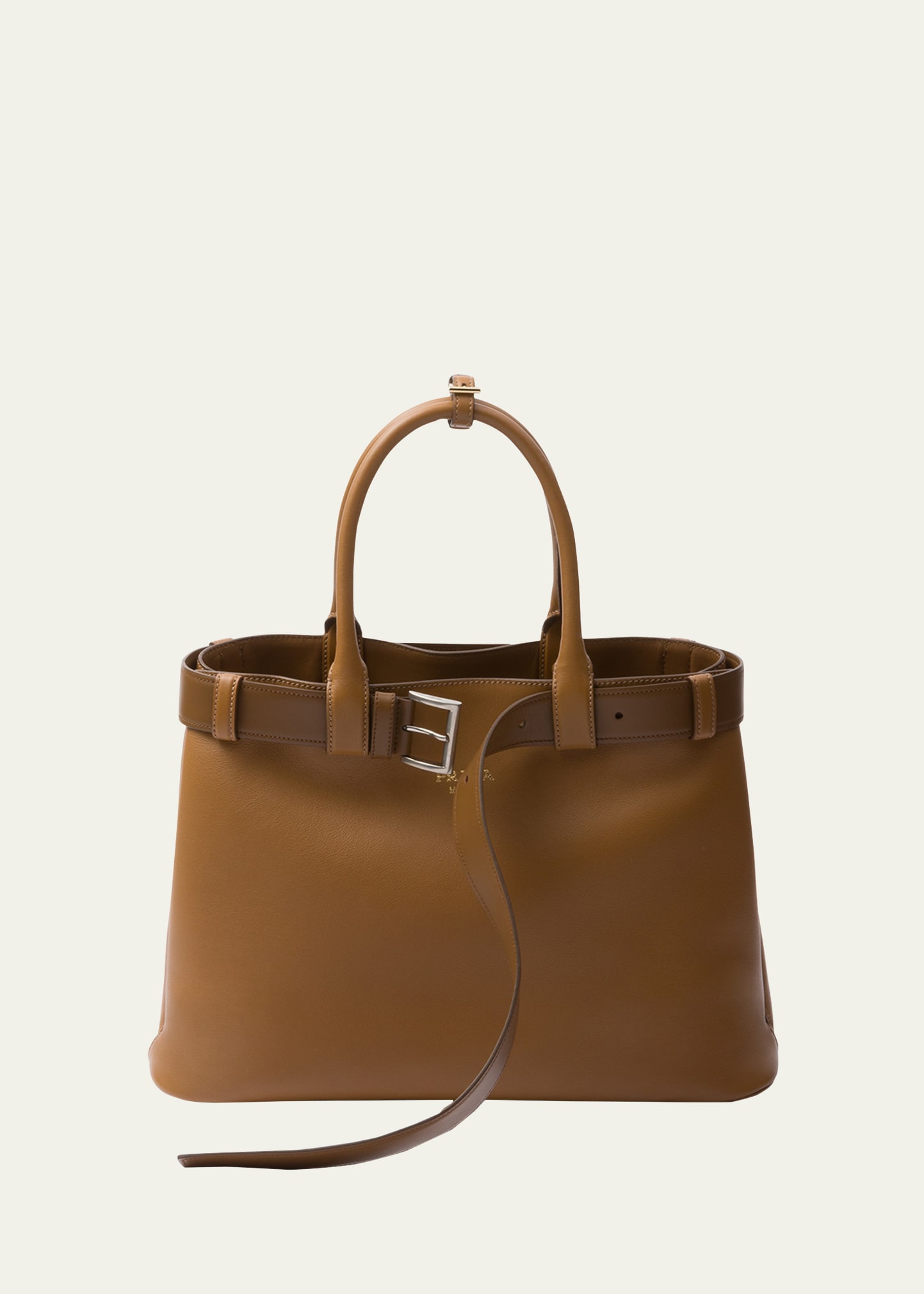 Prada Buckle Grain Leather Top-handle Bag In F03bh Caramel 0