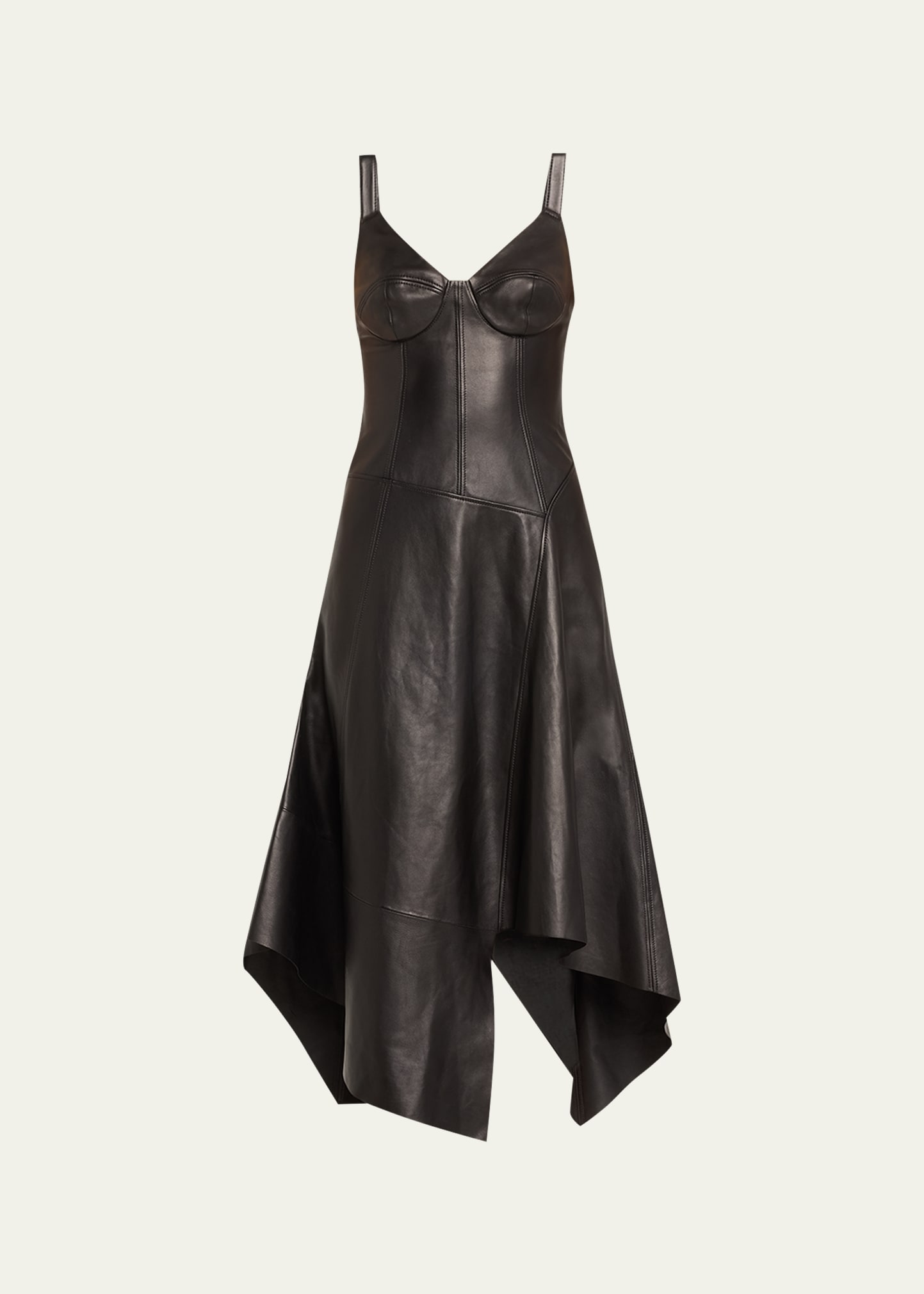 Shop Jason Wu Collection Leather Midi Dress With Asymmetric Skirt In Black
