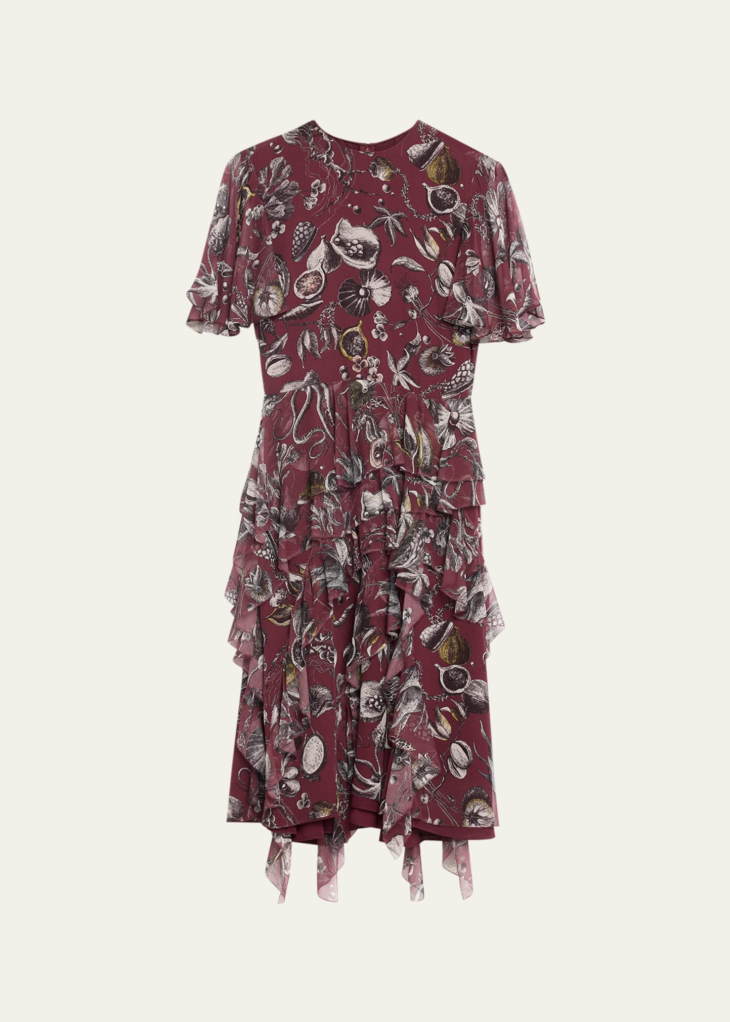 Shop Jason Wu Collection Marine Print Chiffon Day Dress With Ruffle Detail In Fig Multi