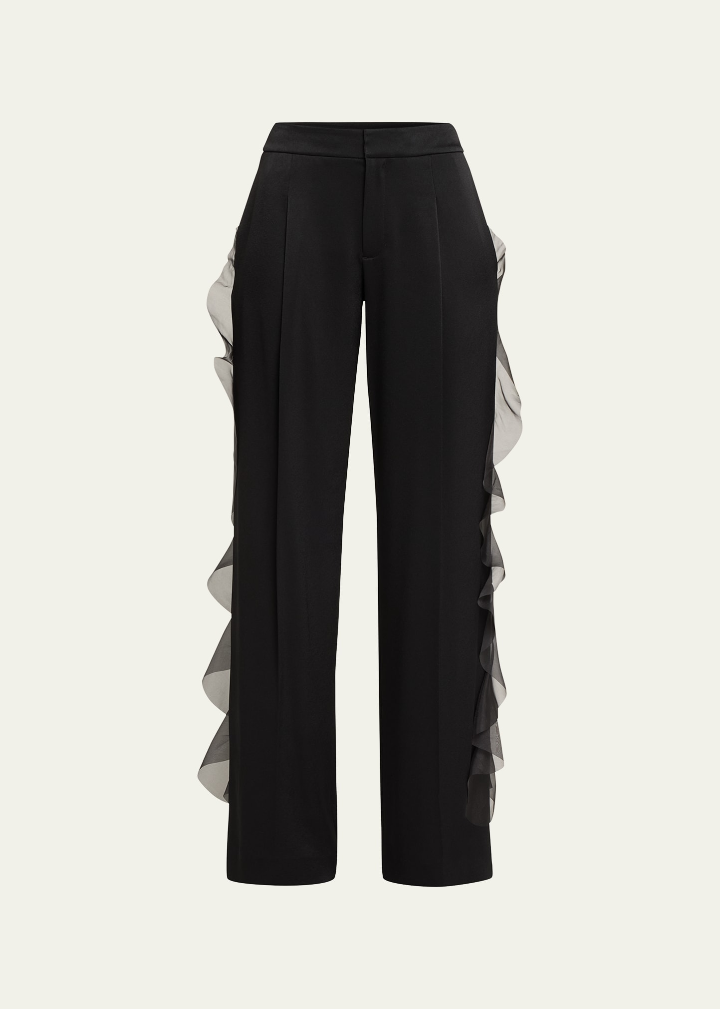 Shop Jason Wu Collection Cascade Ruffle Straight-leg Pants In Black