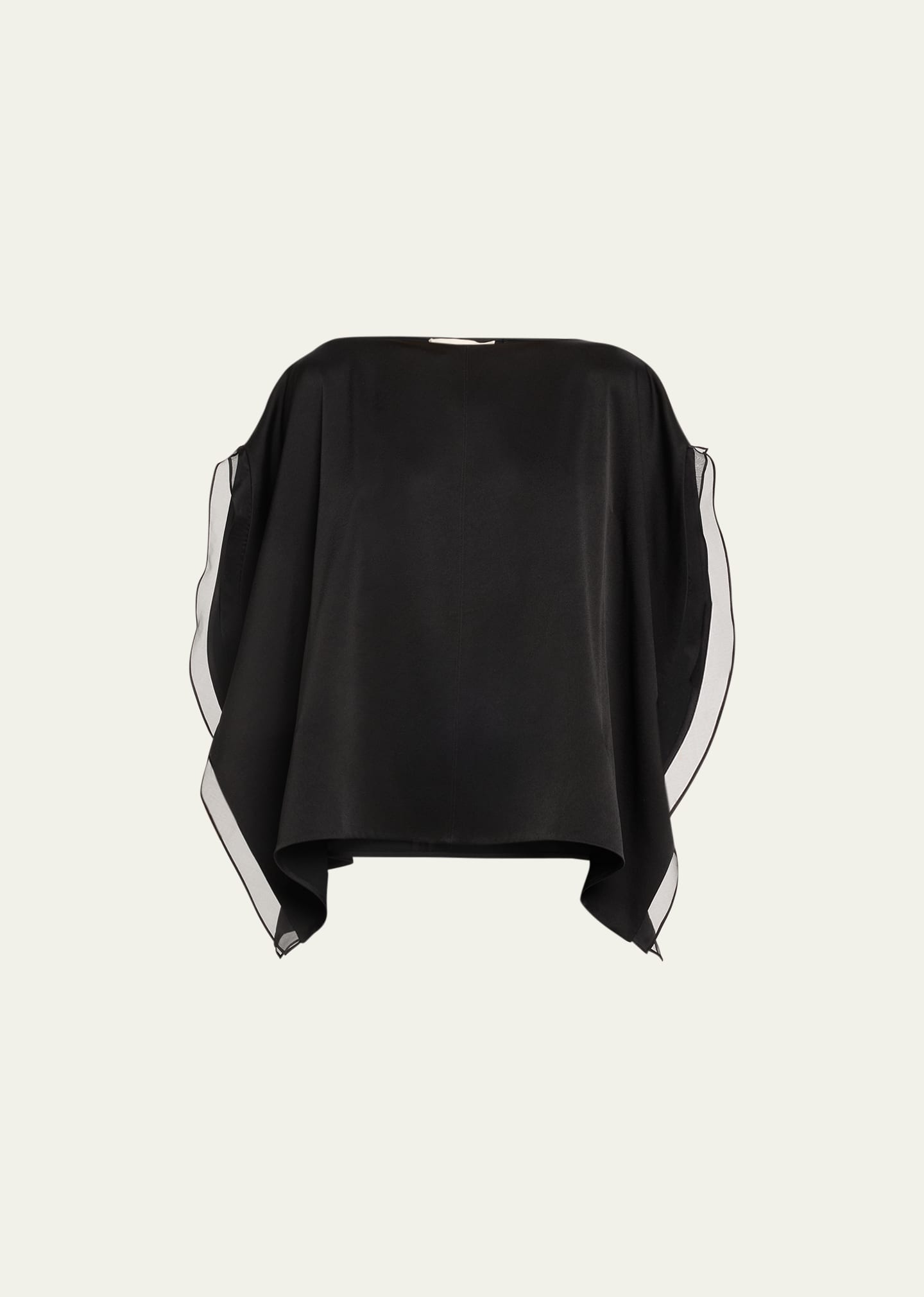 Jason Wu Collection Organza-trim Short-sleeve Satin Top In Black