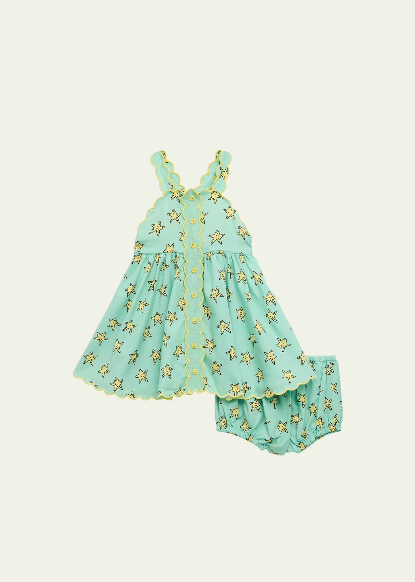 Girl's Starfish Strappy Scallop-Trim Dress, Size 3M-36M