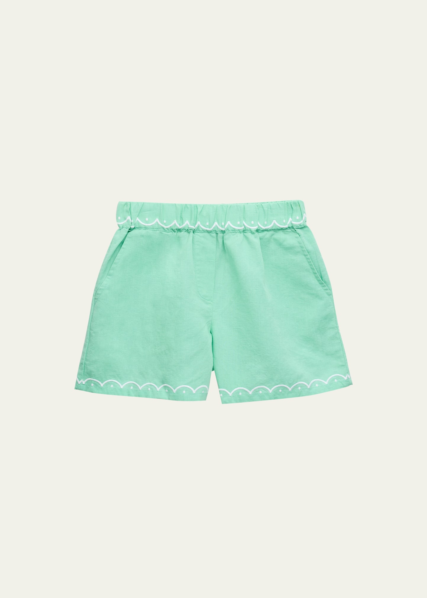 Shop Stella Mccartney Girl's Embroidered Linen Shorts In 787 Green