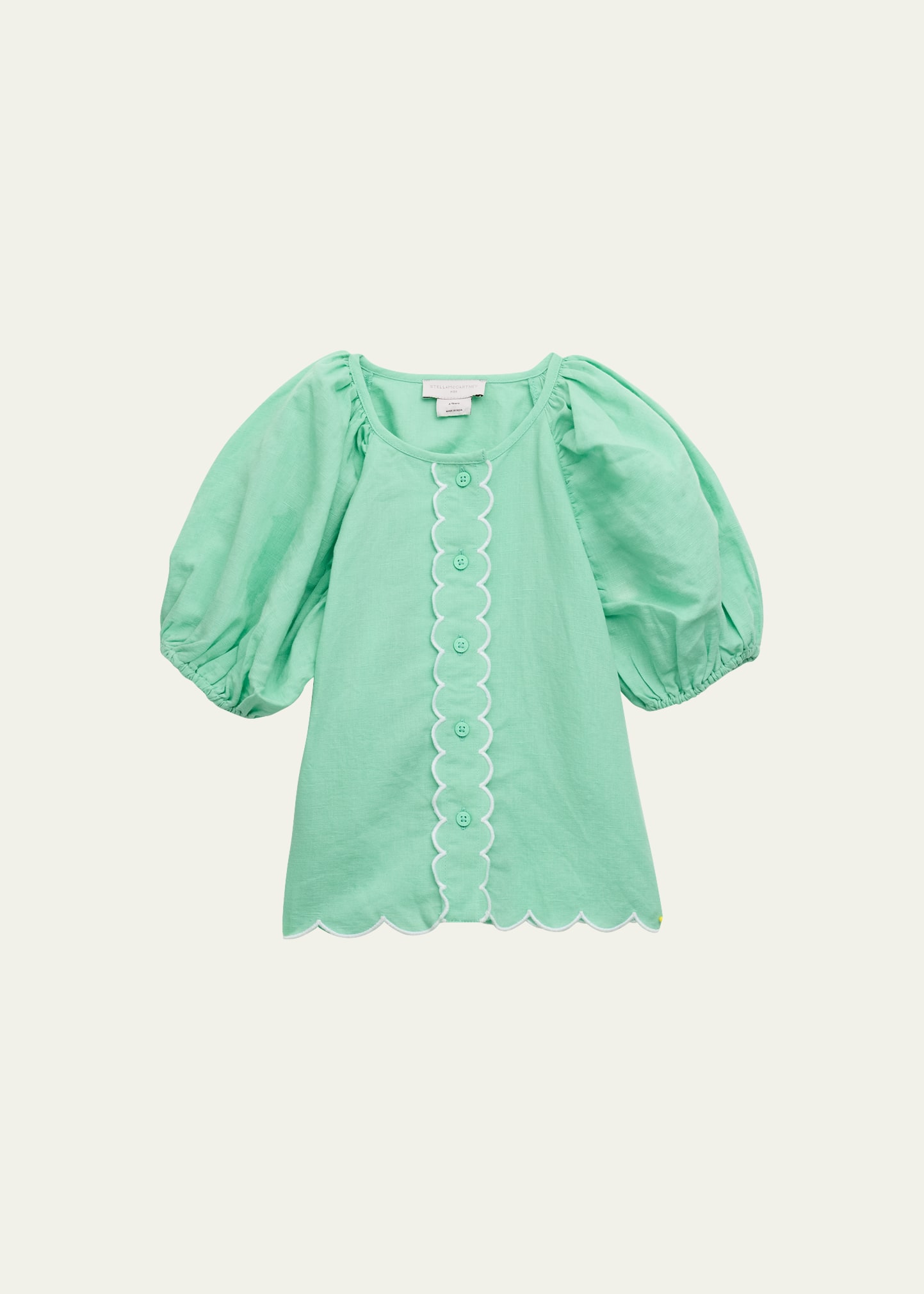 Girl's Embroidered Linen Short-Sleeve Shirt, Size 2-14