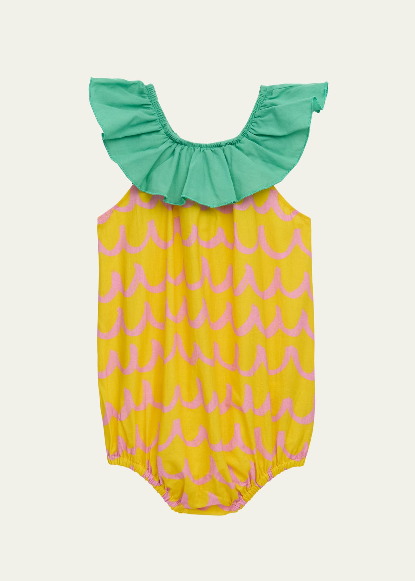 Shop Stella Mccartney Girl's Pineapple Waves Bubble Romper In Yellow
