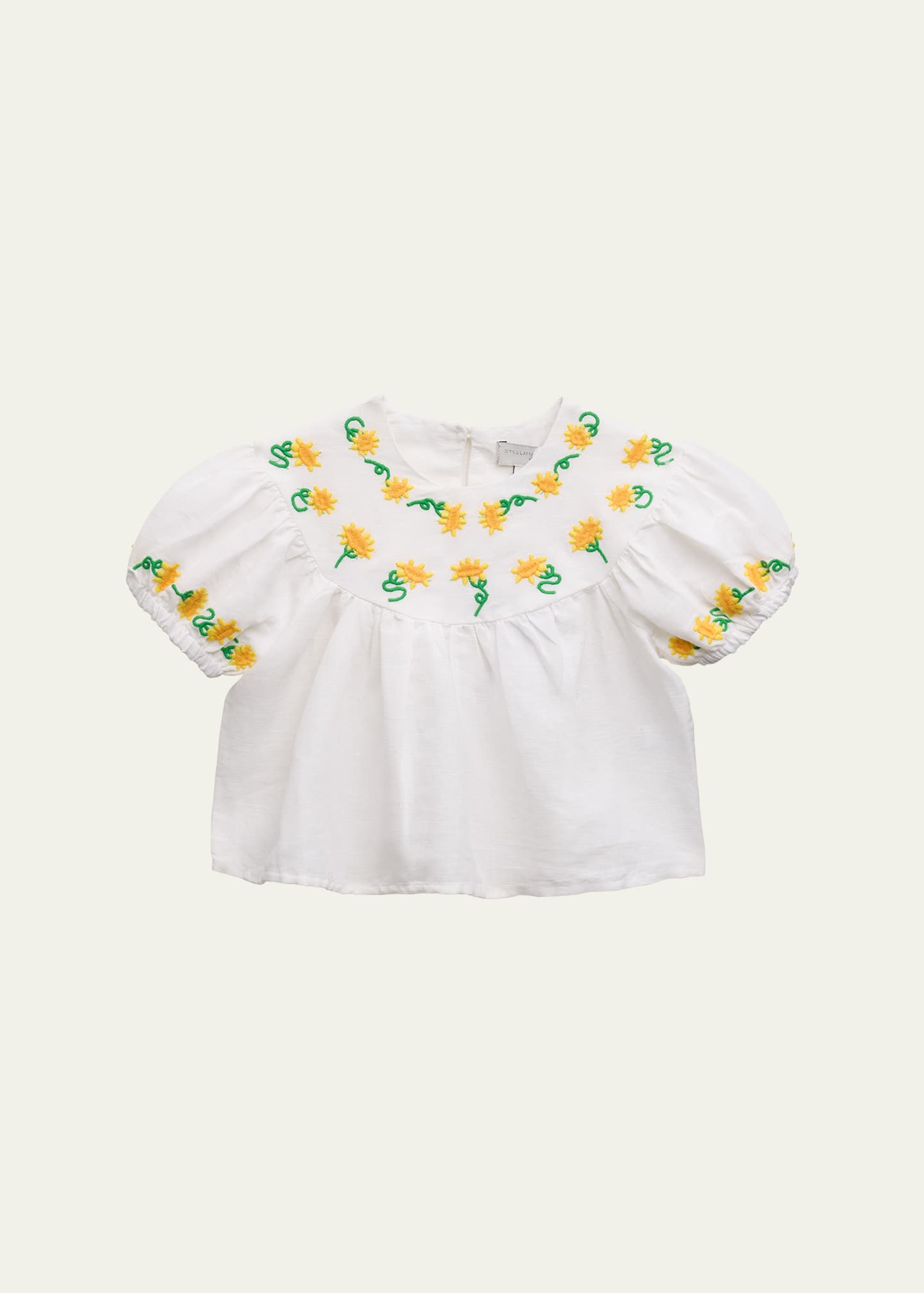 Girl's Linen Shirt with Sunflower Embroidery, Size 2-14