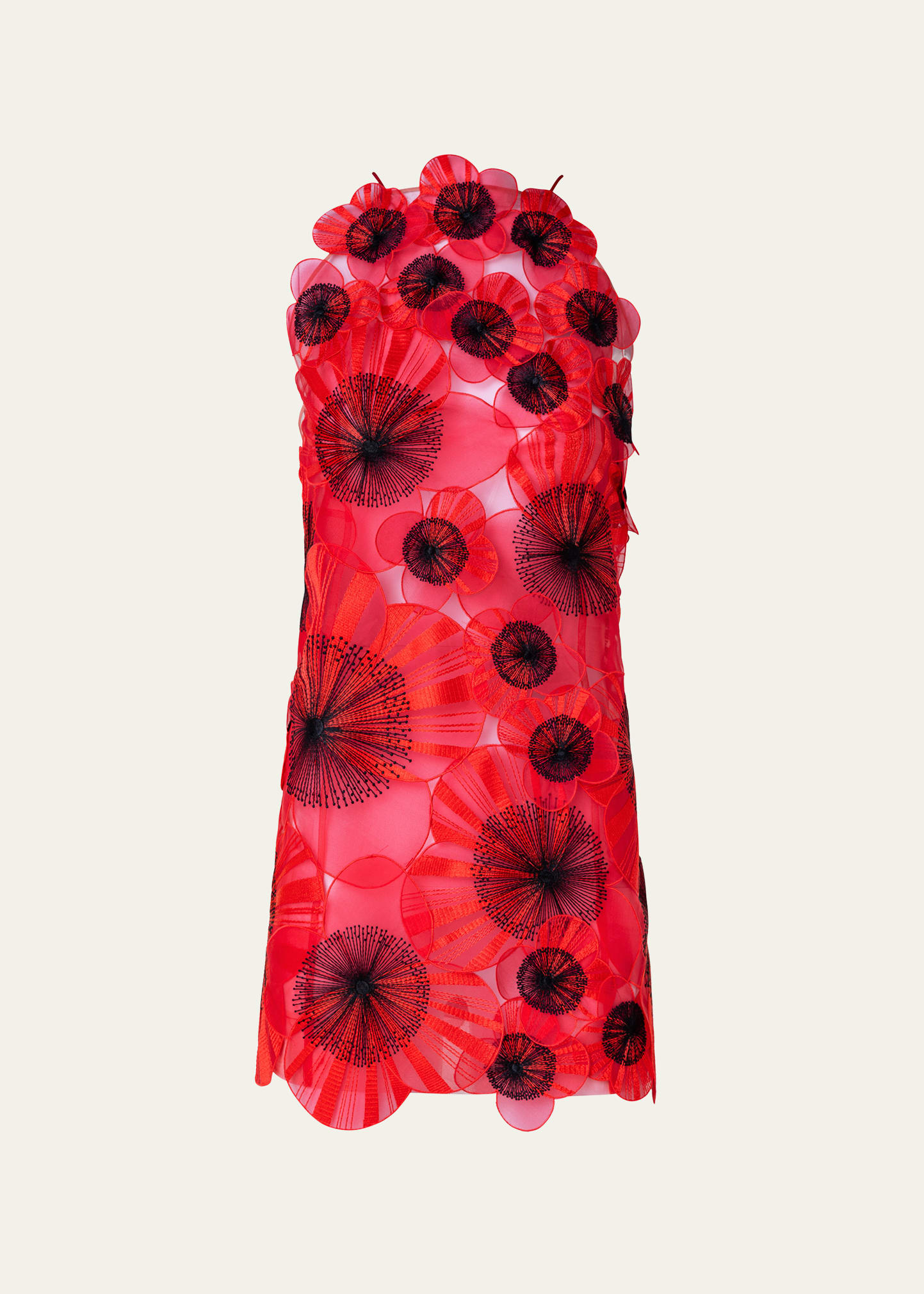 Akris Anemone Organza Flower Applique Mini Dress In Poppy-black
