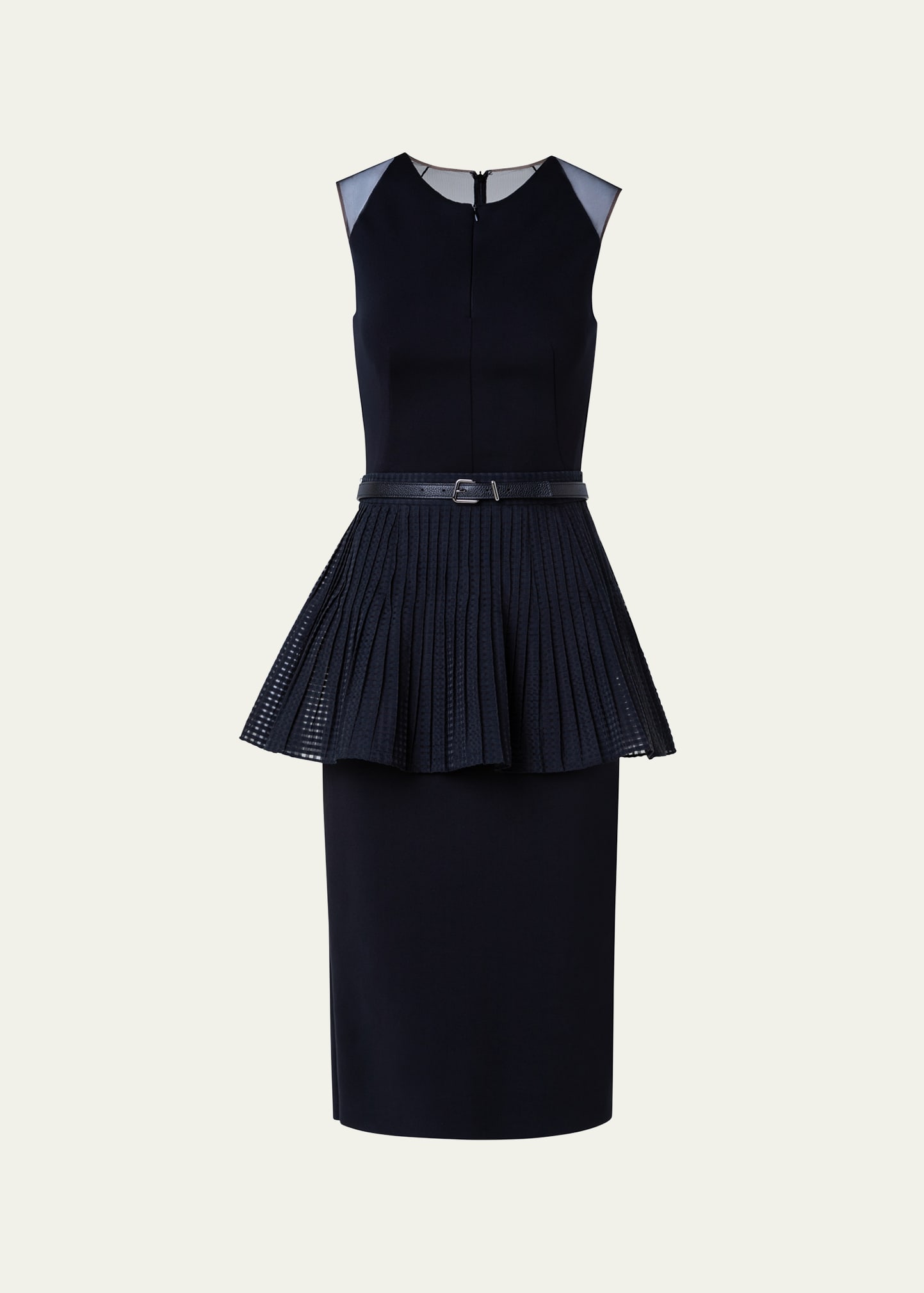 Shop Akris Trapezoid Tulle Inset Dress Set With Peplum Belt In Black