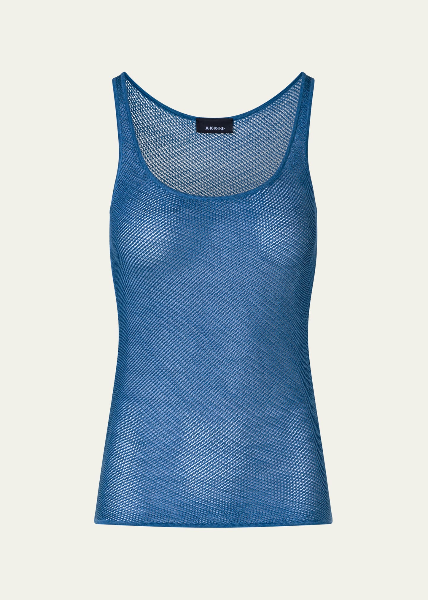 Akris Silk Knit Grid Tank Top In Medium Denim
