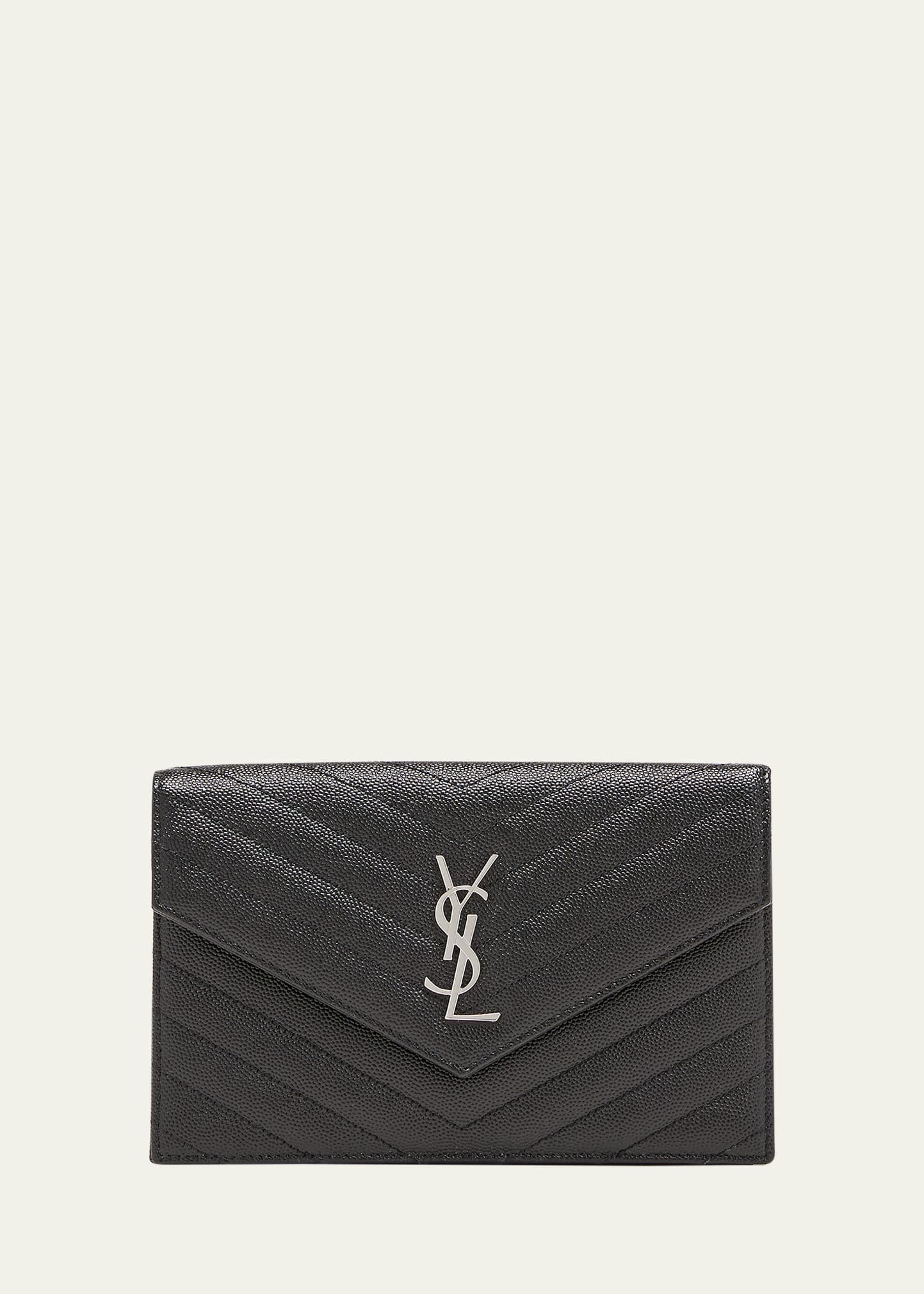 Saint Laurent Small Ysl Envelope Leather Wallet On Chain In 1000 Noir