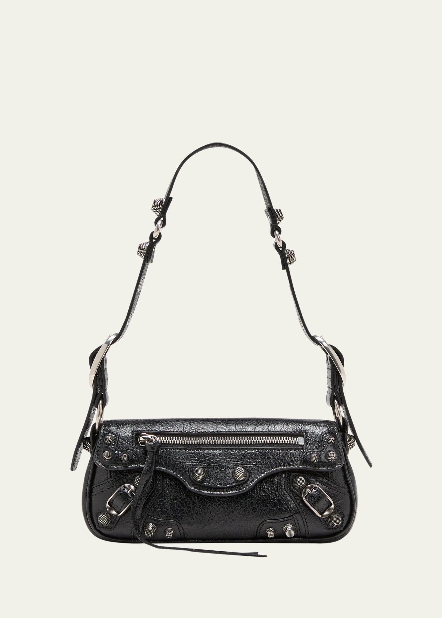 Balenciaga Le Cagole Sling Studded Crinkled-leather Shoulder Bag In Black