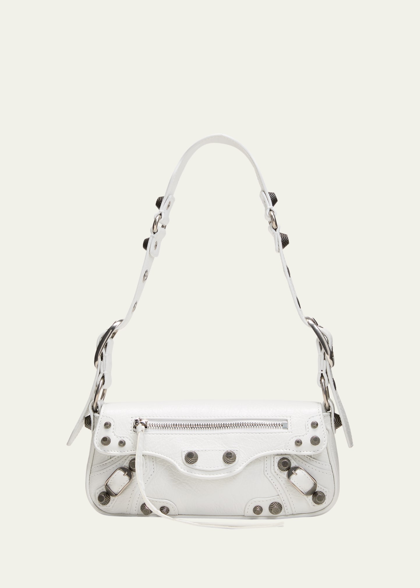 Shop Balenciaga Le Cagole Xs Sling Crinkled Leather Shoulder Bag In Optic White