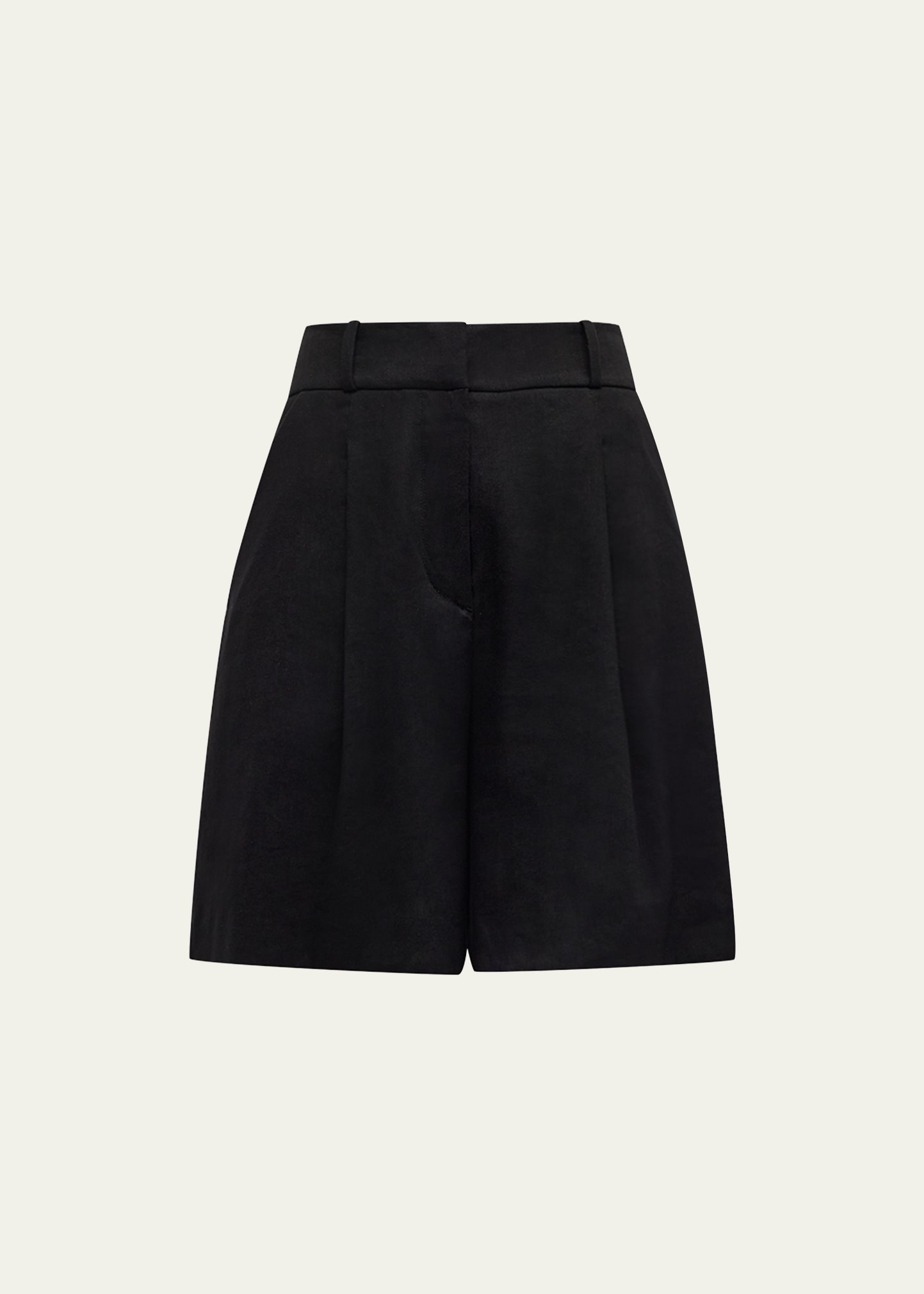 Shop Veronica Beard Noemi Pleated Linen Shorts In Black