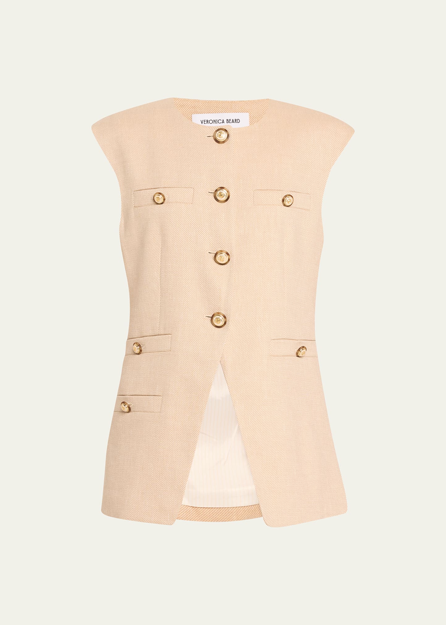 Shop Veronica Beard Tamara Linen-blend Vest In Sandalwood Melang