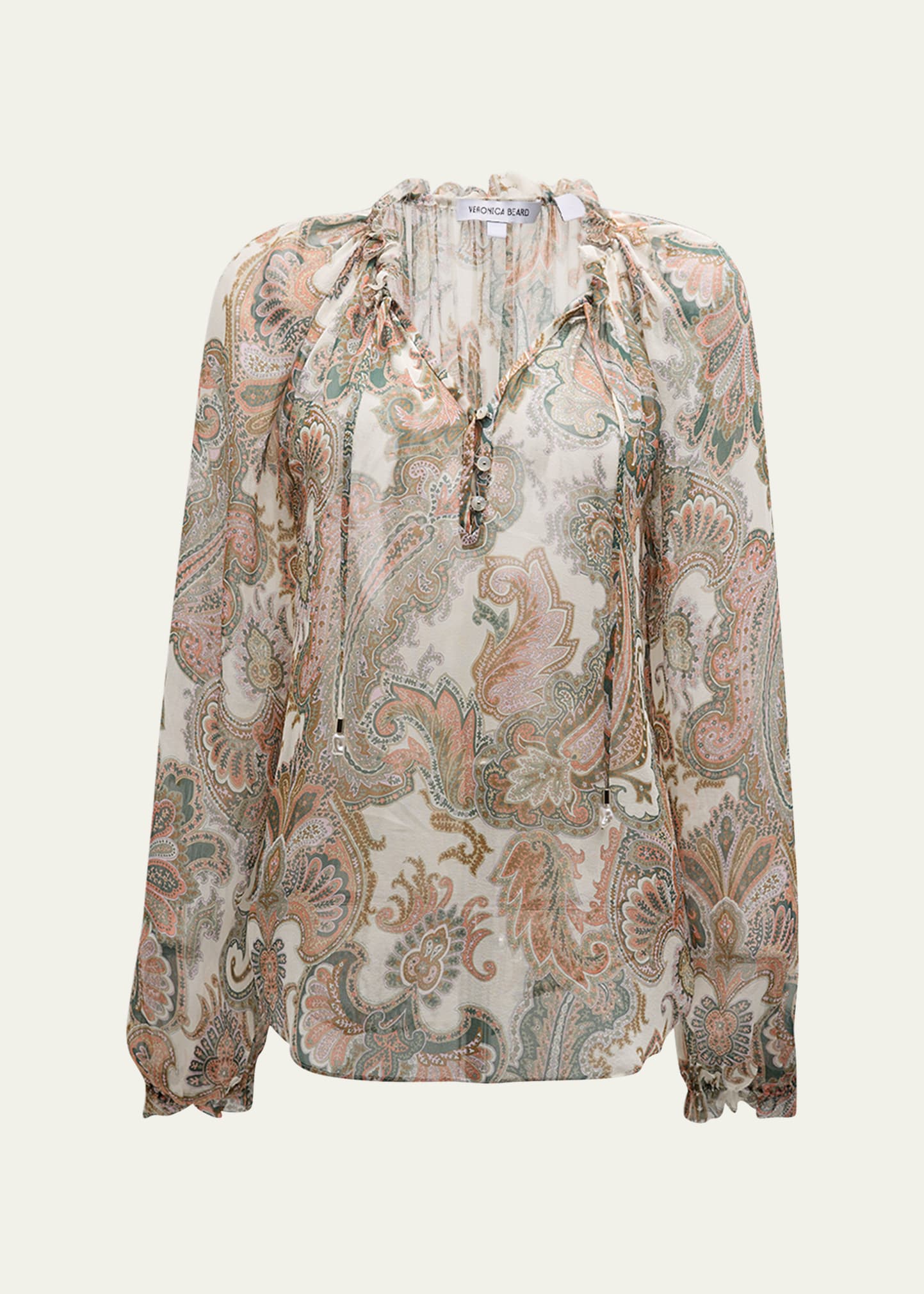 Shop Veronica Beard Antonette Long-sleeve Paisley Blouse In Barely Orchid Mul