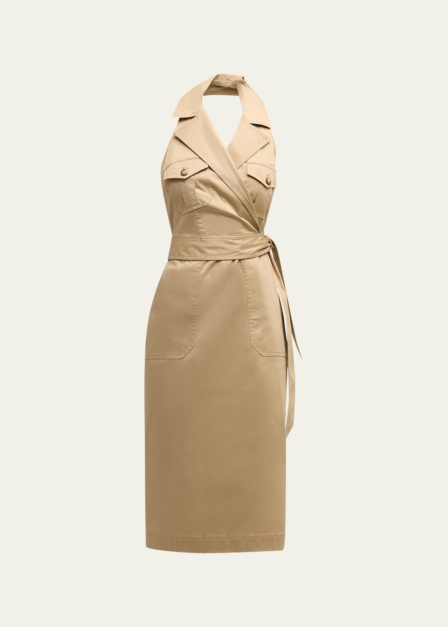Shop Veronica Beard Kitana Halter Wrap Dress In Pebble Khaki