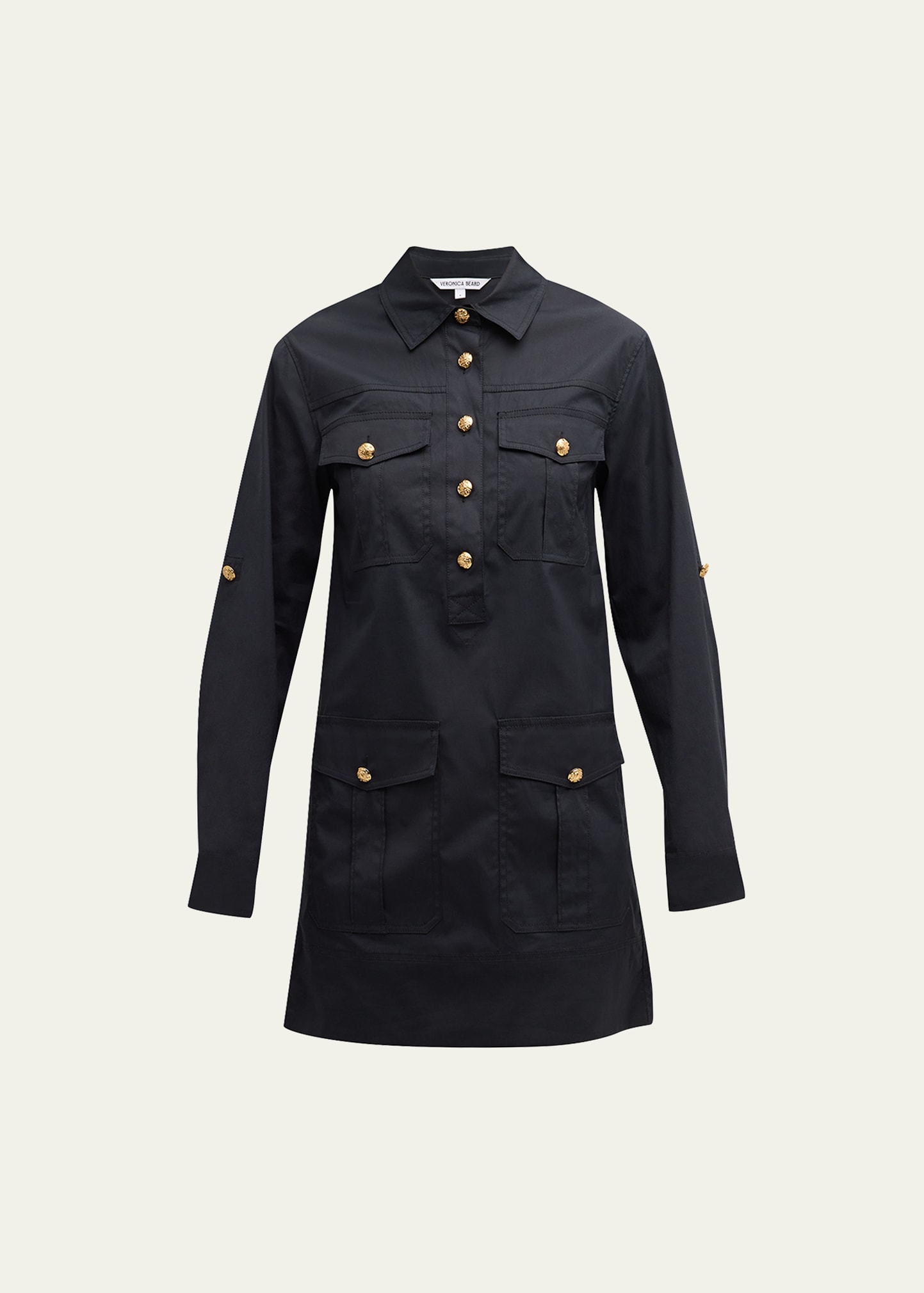 Shop Veronica Beard Saude Long-sleeve Utility Dress In Black