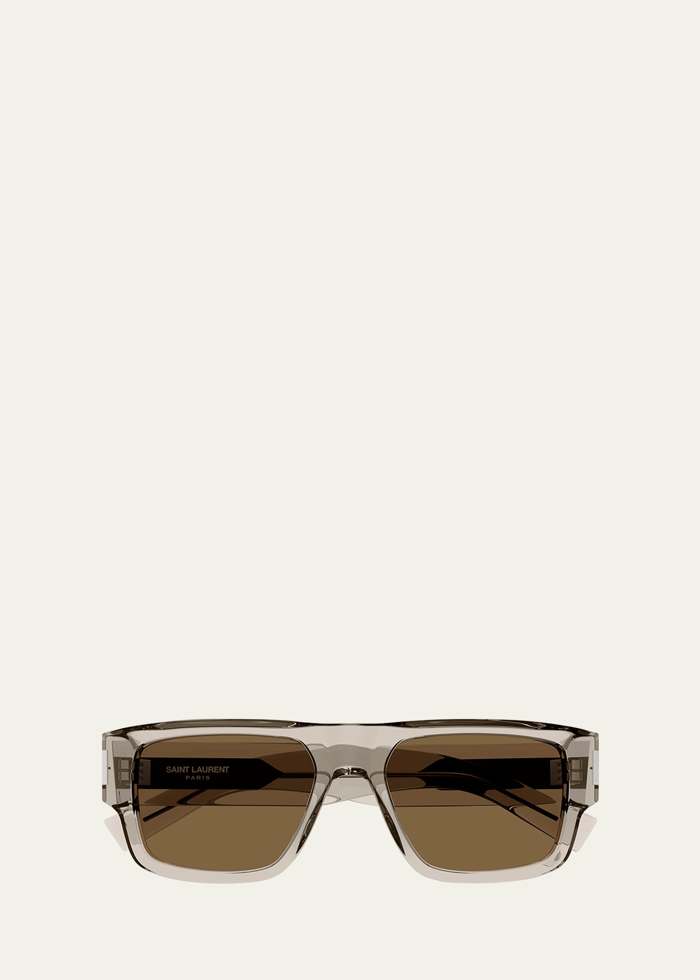 Shop Saint Laurent Men's Sl 659 Acetate Rectangle Sunglasses In Beige