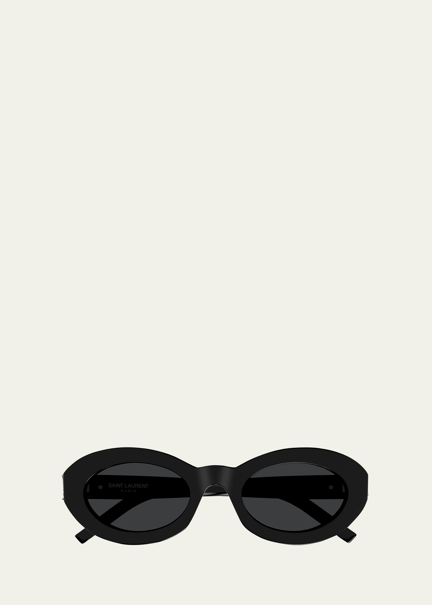 Shop Saint Laurent Ysl Acetate Oval Sunglasses In Shiny Solid Black