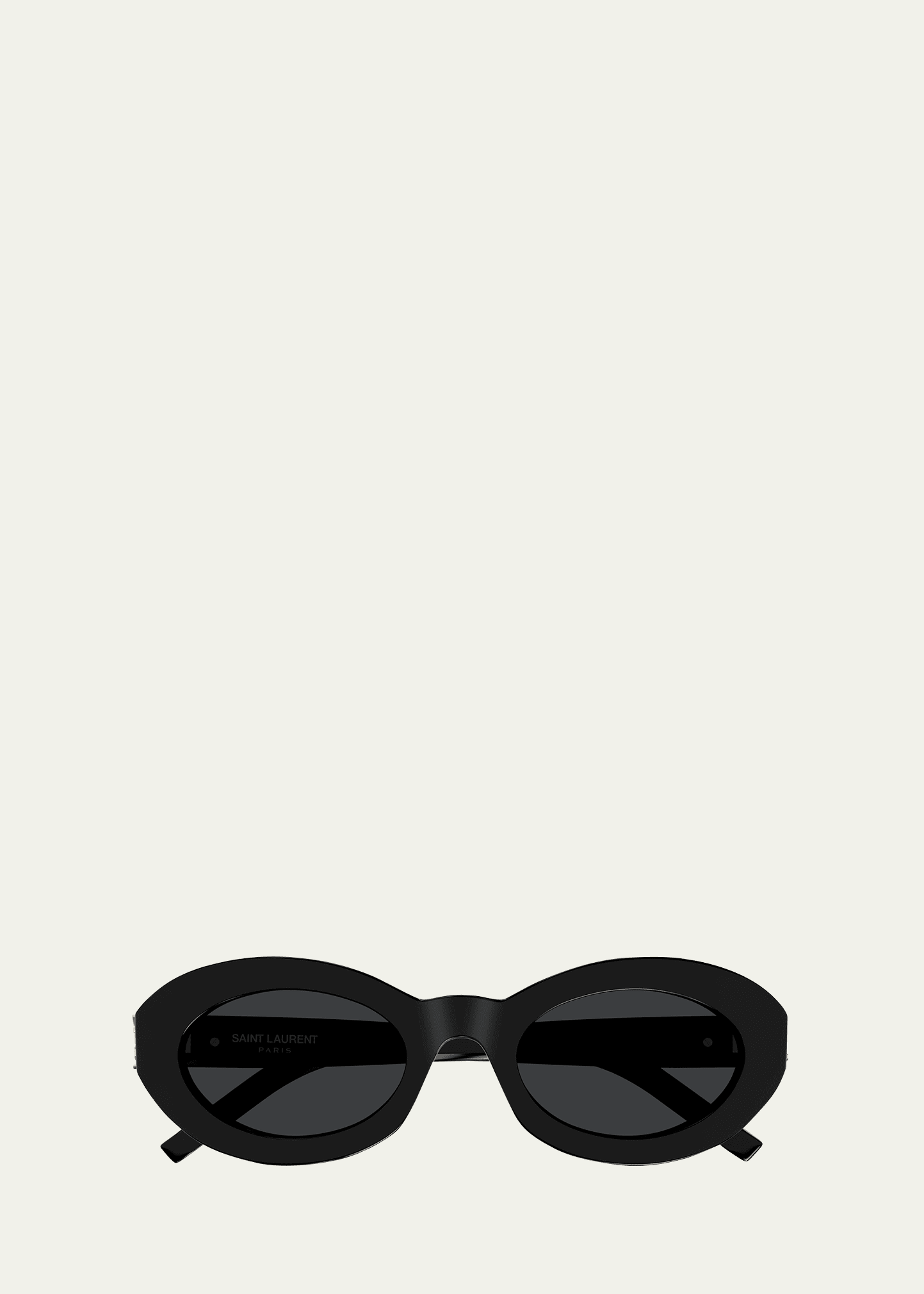 Saint Laurent Oval Frame Sunglasses Metal Hinges In Shiny Solid Black