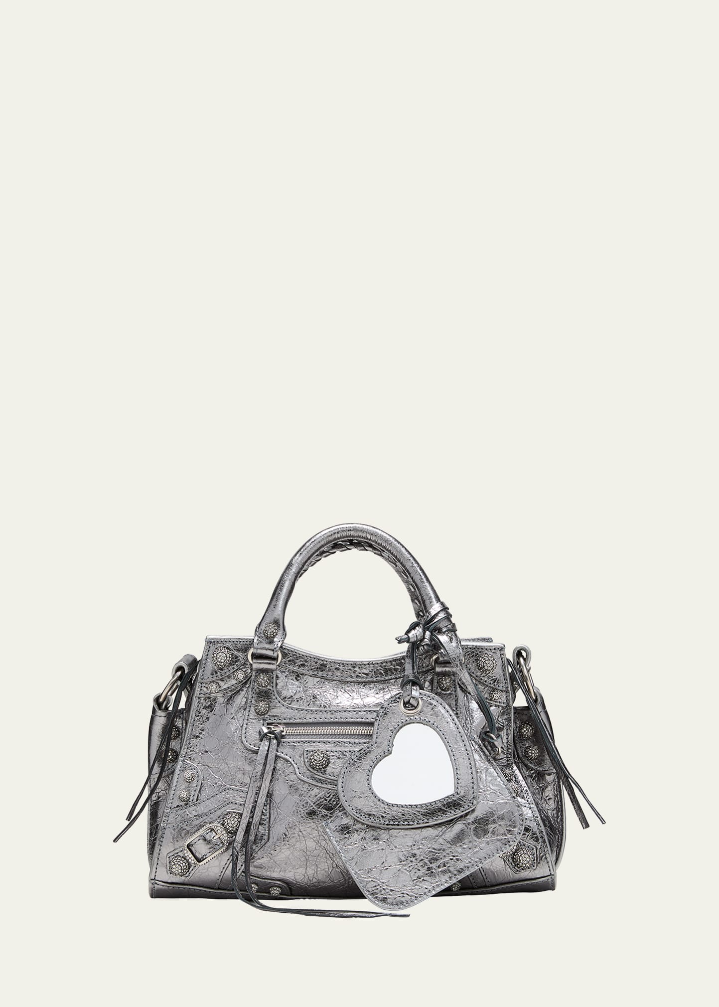 Shop Balenciaga Neo Cagole Xs Metallic Leather Top-handle Bag In 8103 Silver