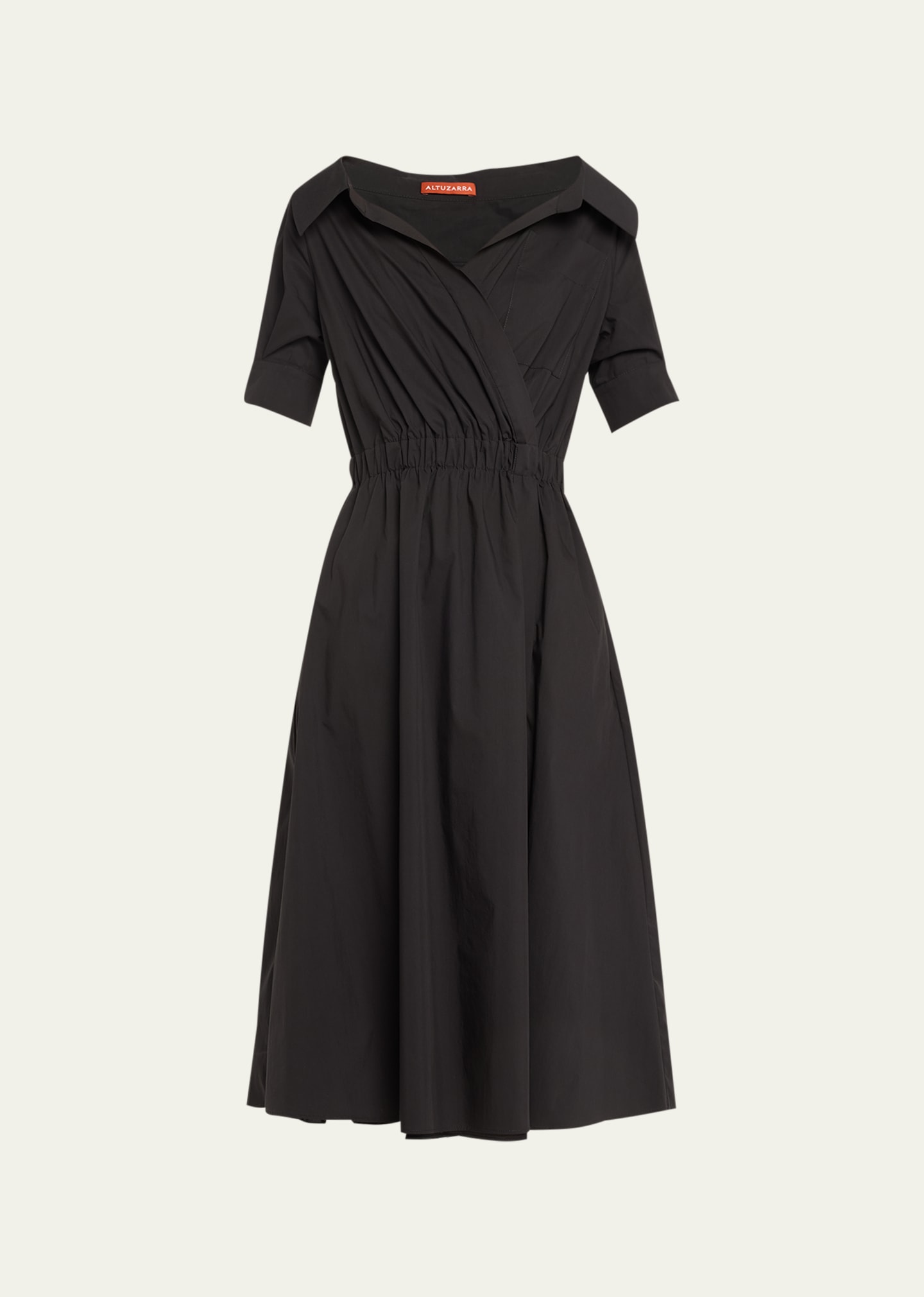Altuzarra Lydia Short-sleeve Midi Wrap Shirtdress In Black