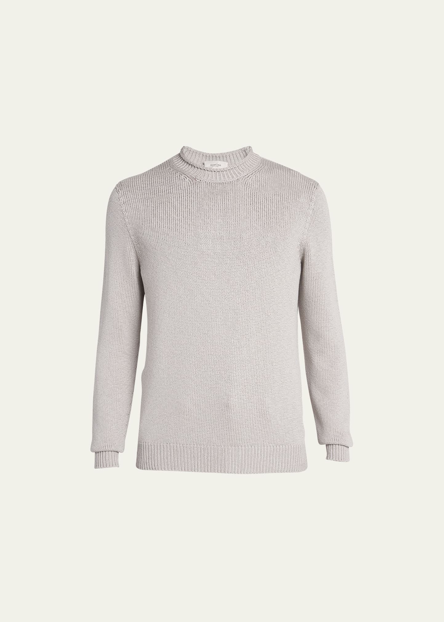 Agnona Men's Silk-cotton Jersey Sweater In Linen