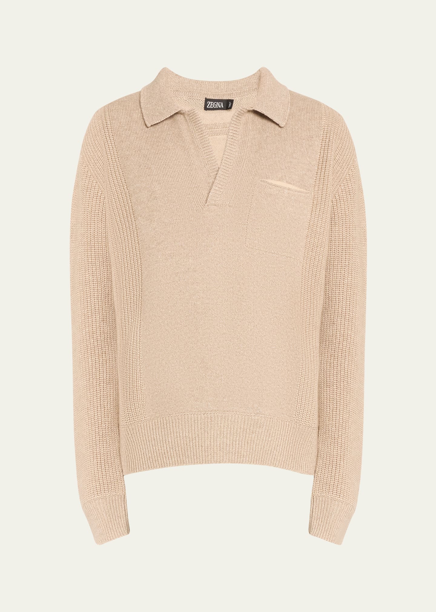 Zegna Men's Cashmere-silk Polo Sweater In Brown