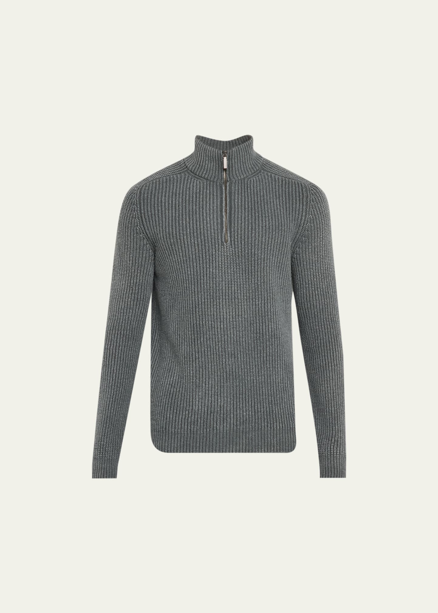 Men's Stonewashed Cashmere Ribbed Half-Zip Sweater