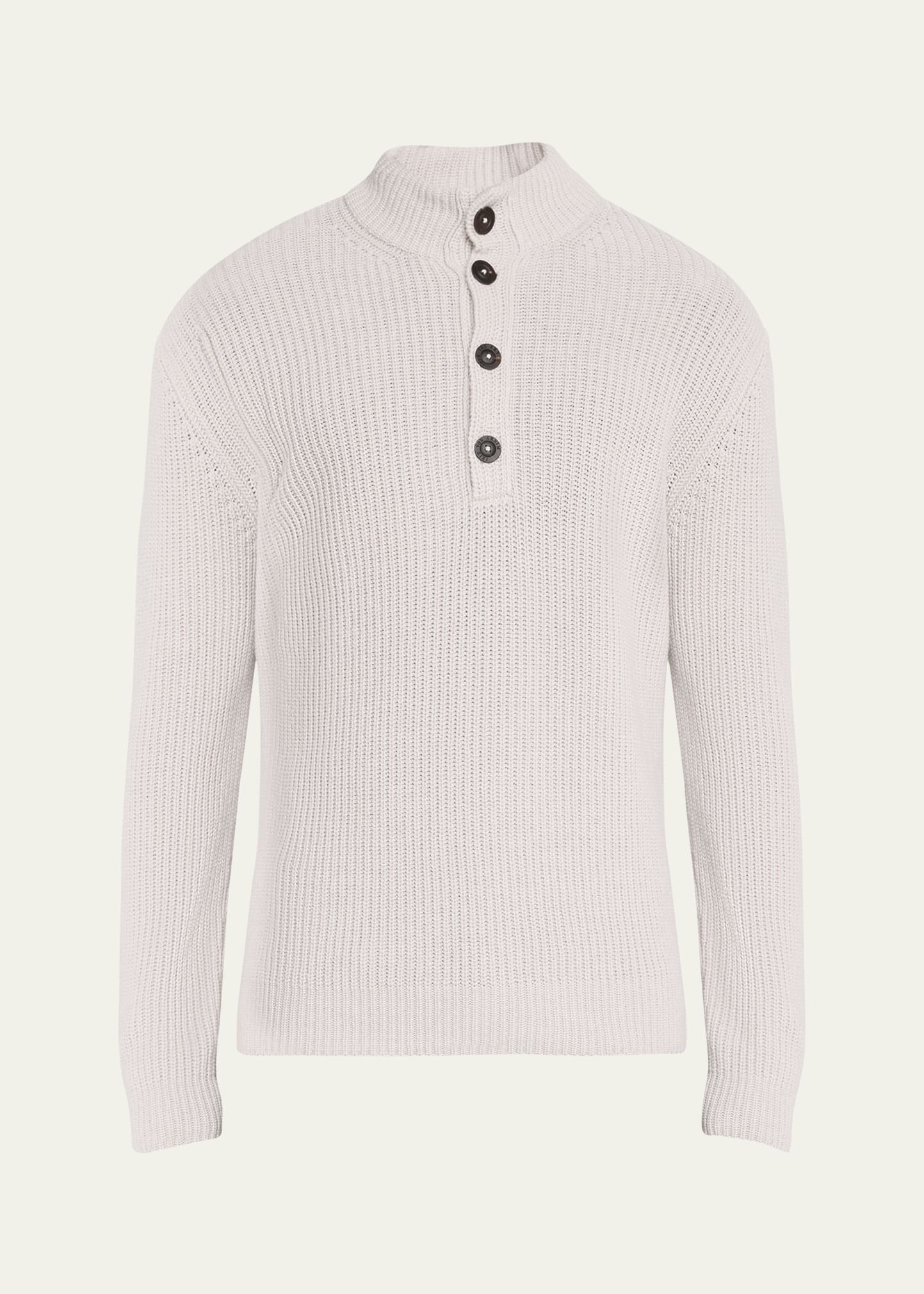 Shop Iris Von Arnim Men's Cashmere Four-button Pullover Sweater In Kitt