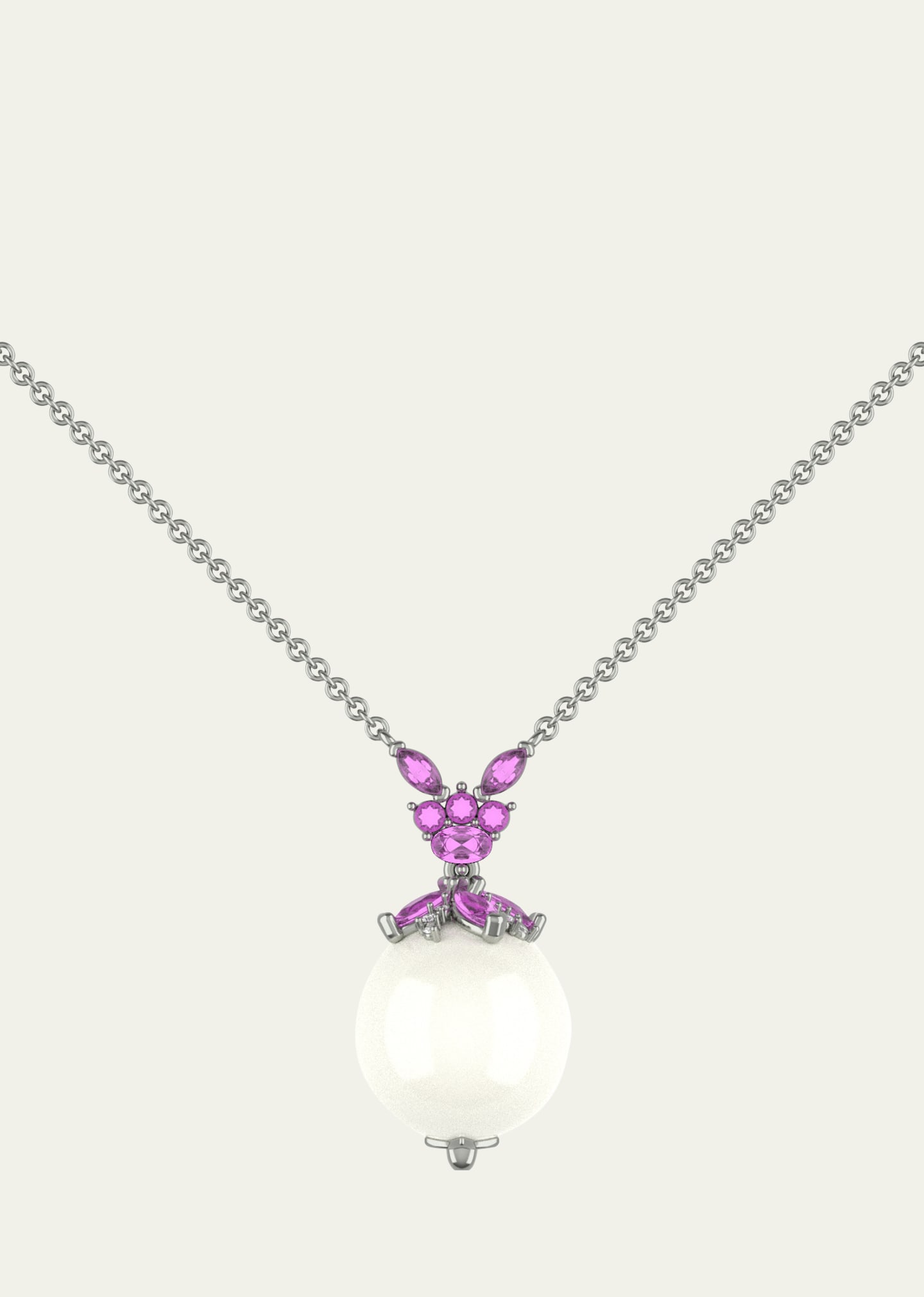 18K White Gold Pink Sapphire, Diamond and Pearl Necklace