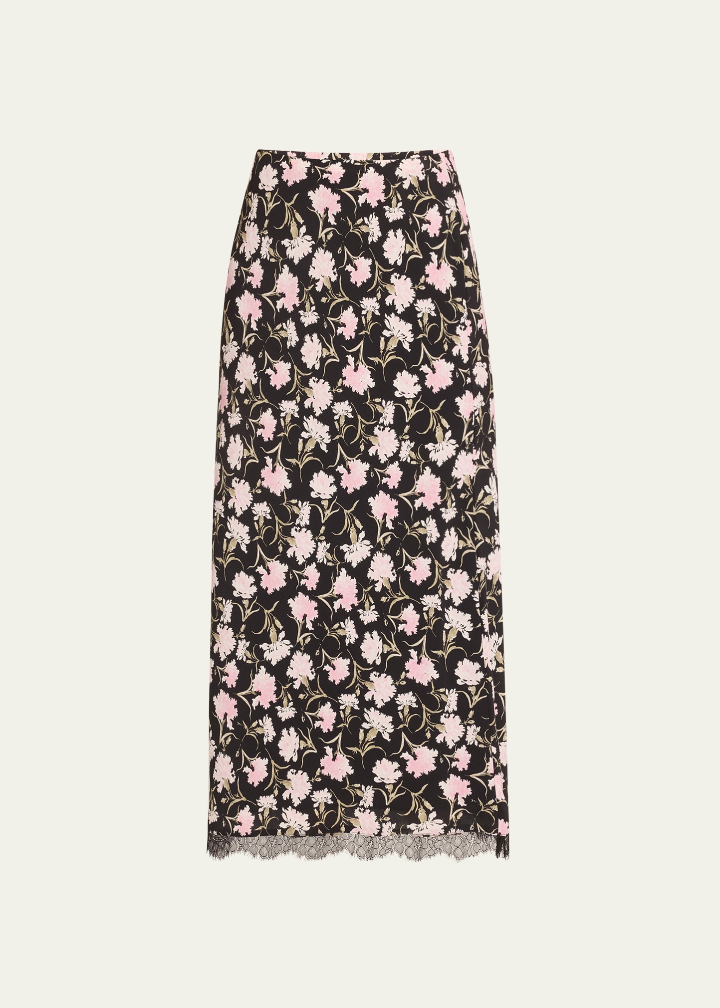 Shop Loveshackfancy Castle Floral Crepe Lace Midi Skirt In Night Pearl