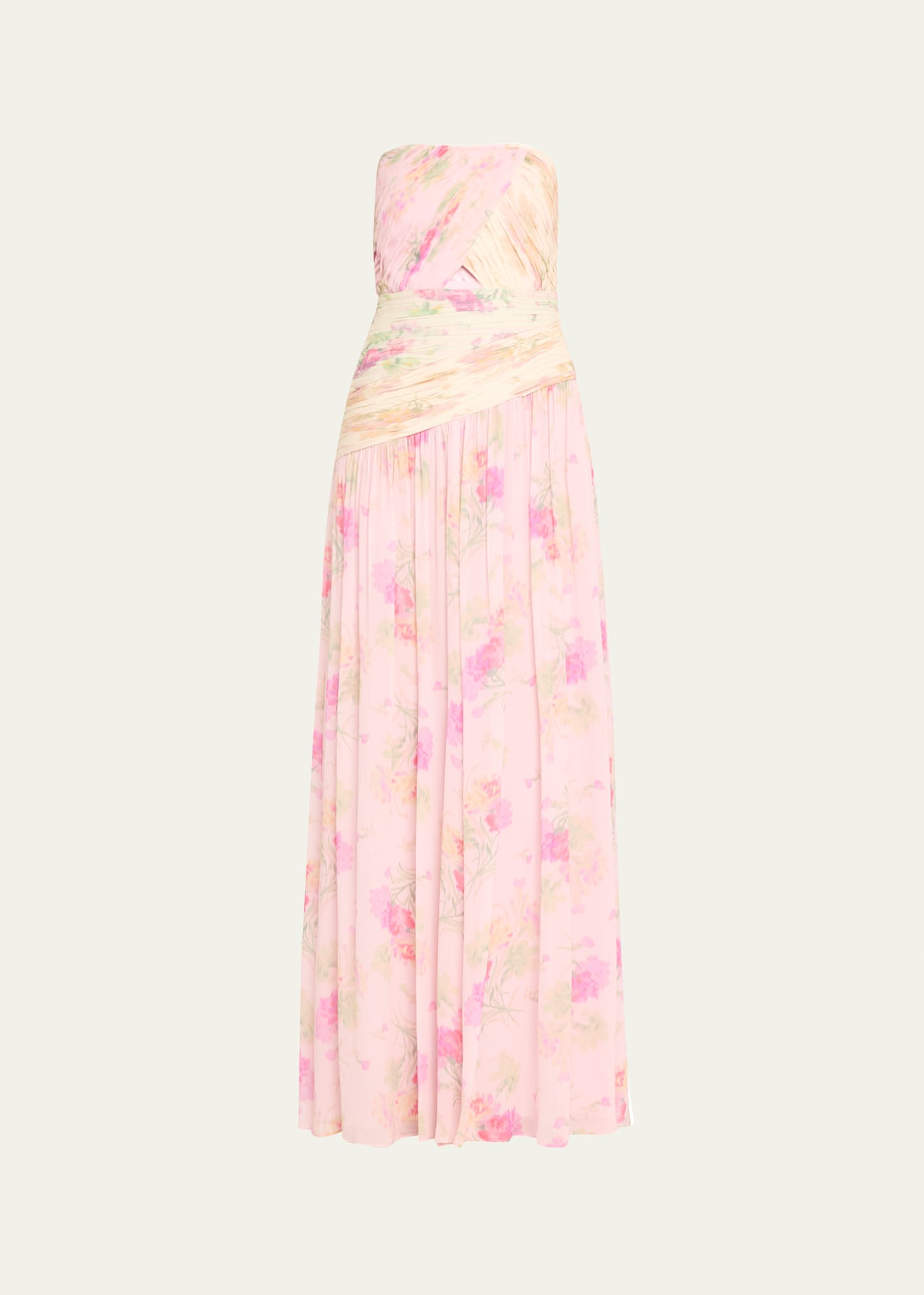 Loveshackfancy Pintil Strapless Pleated Floral Maxi Dress In Garden Sunset